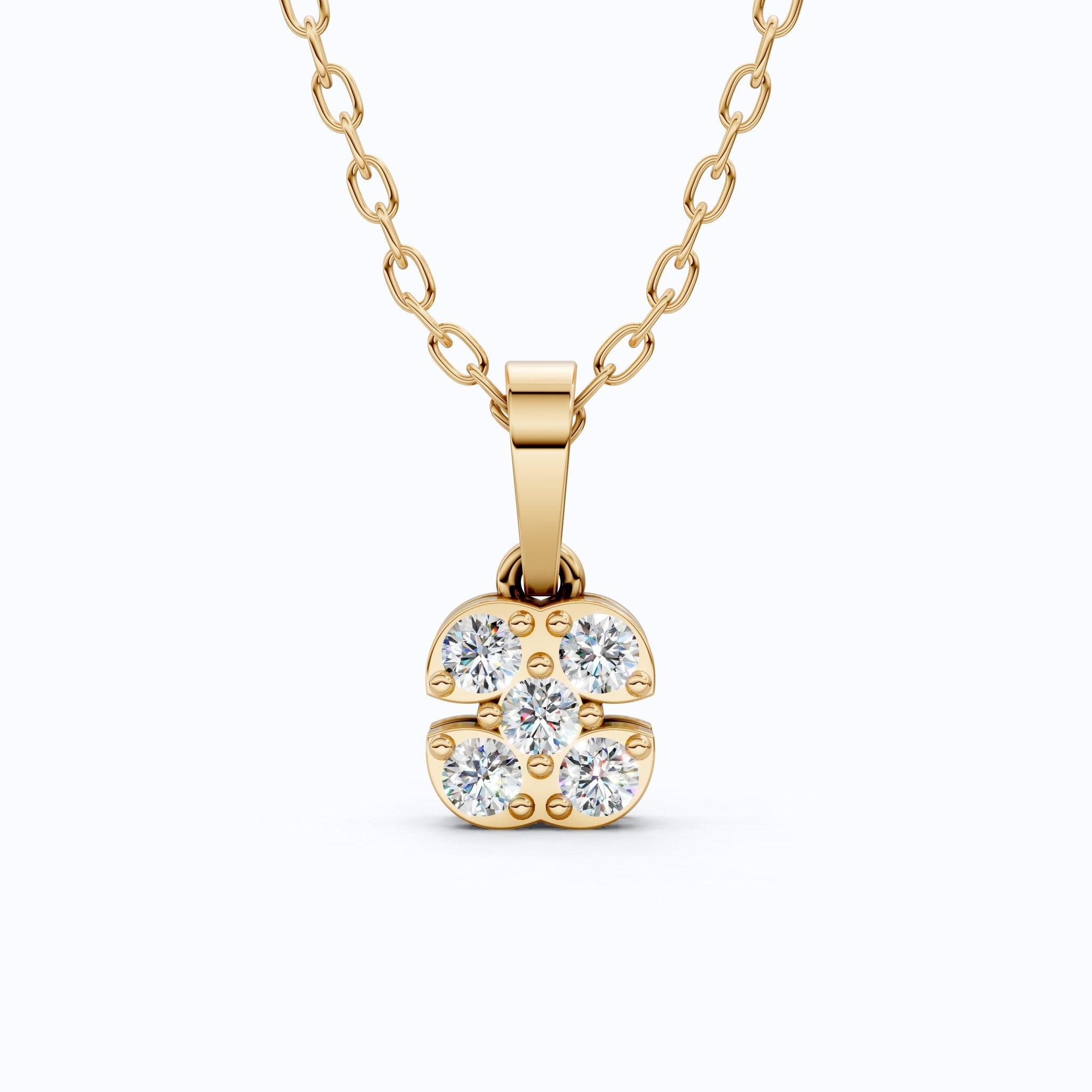 Minimalist Five - Stone Round Diamond Clover Cushion Cluster Pendant in Lab Diamond - 14k Solid Gold, Everyday Jewelry, Wedding Gift for Women - Shoora Designs