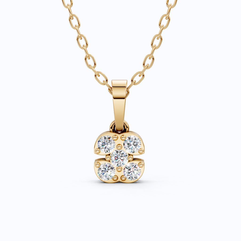 Minimalist Five - Stone Round Diamond Clover Cushion Cluster Pendant in Lab Diamond - 14k Solid Gold, Everyday Jewelry, Wedding Gift for Women - Shoora Designs