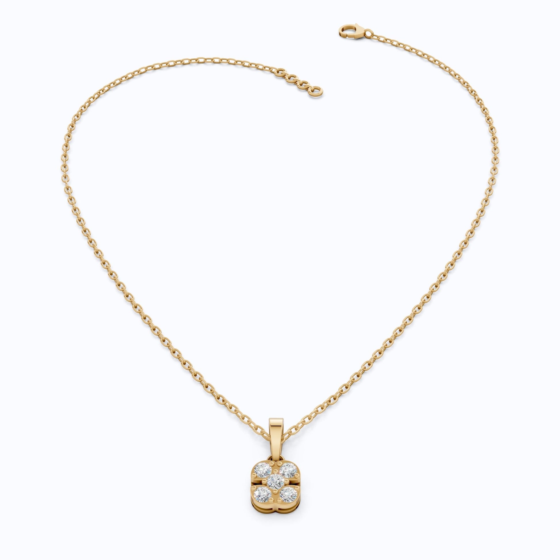 Minimalist Five - Stone Round Diamond Clover Cushion Cluster Pendant in Lab Diamond - 14k Solid Gold, Everyday Jewelry, Wedding Gift for Women - Shoora Designs