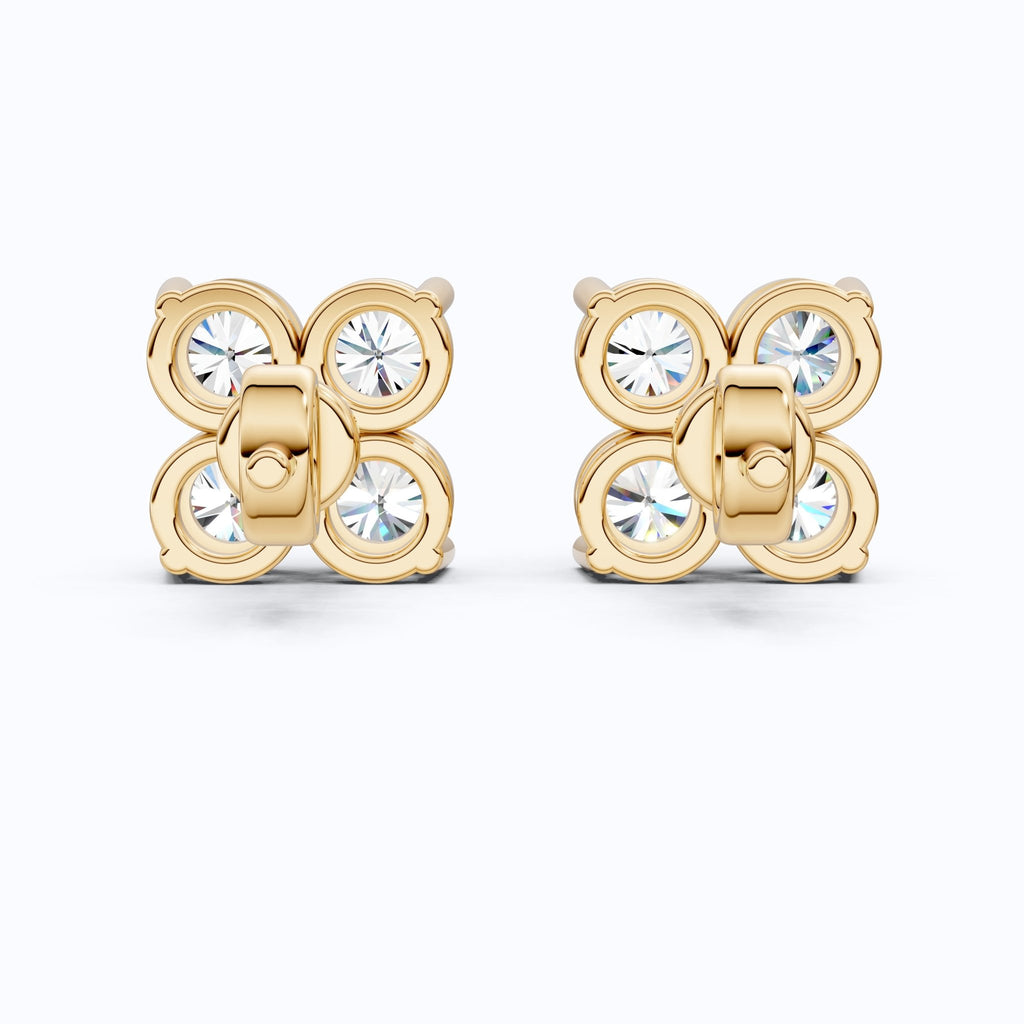 Minimalist Four Stone Floral Cluster Studs Earrings in Lab Diamond - 14k Solid Gold, Handmade Bridal Jewelry, Gift For Her - Shoora Designs