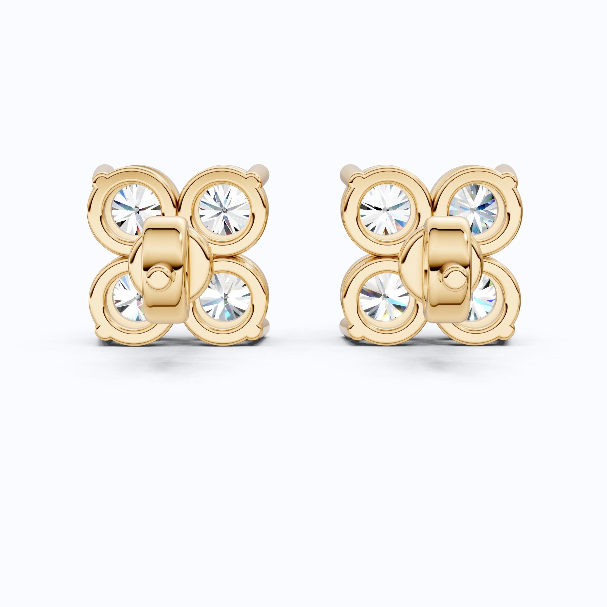 Minimalist Four Stone Floral Cluster Studs Earrings in Lab Diamond - 14k Solid Gold, Handmade Bridal Jewelry, Gift For Her - Shoora Designs