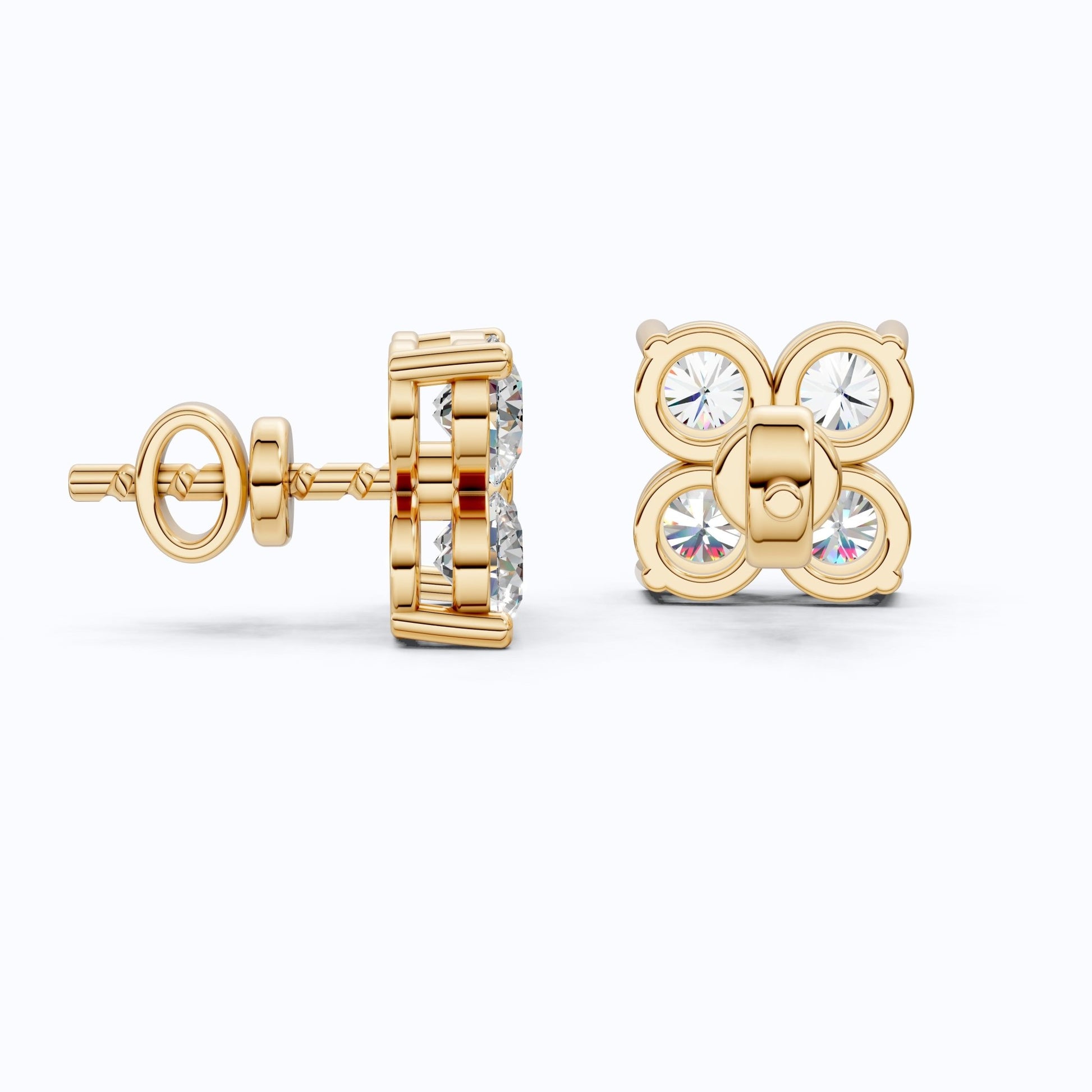 Minimalist Four Stone Floral Cluster Studs Earrings in Lab Diamond - 14k Solid Gold, Handmade Bridal Jewelry, Gift For Her - Shoora Designs