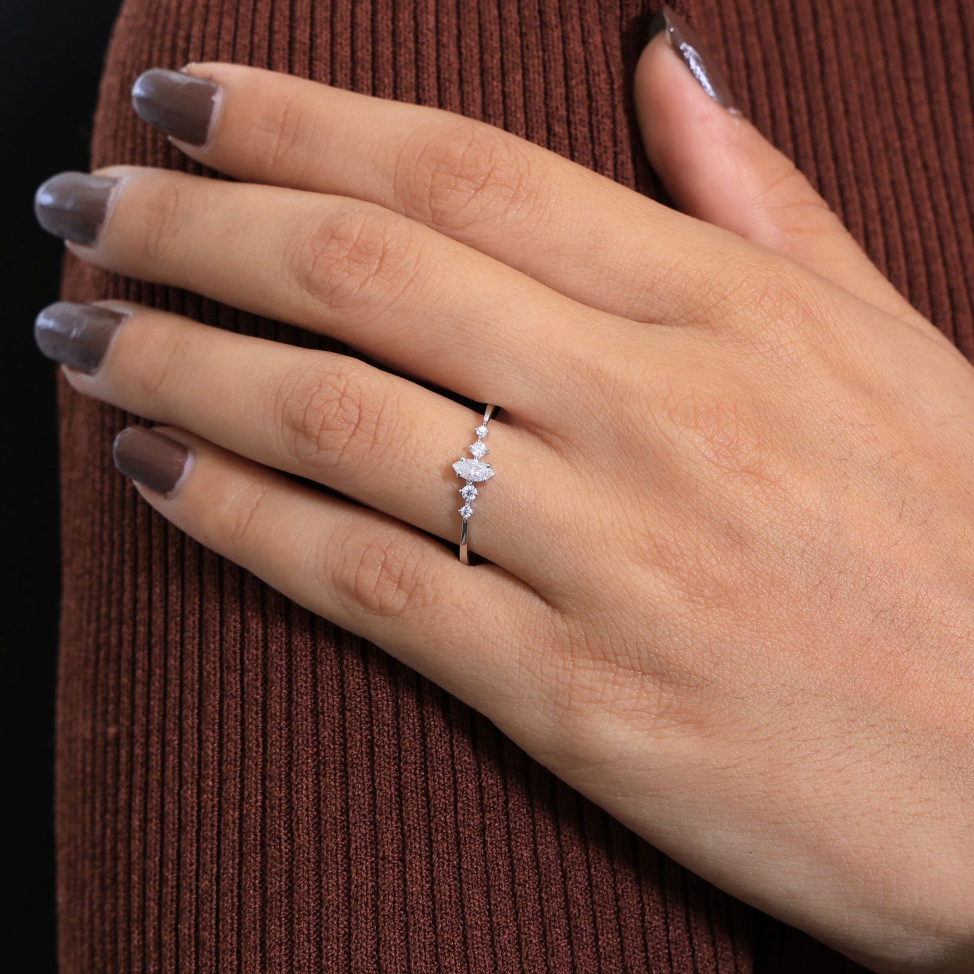 Minimalist Marquise Statement Engagement Ring in 14K Solid Gold, 0.14 CT Marquise Cut Lab Created Diamond, Dainty Ring, Wedding Gift For Wife - Shoora Designs