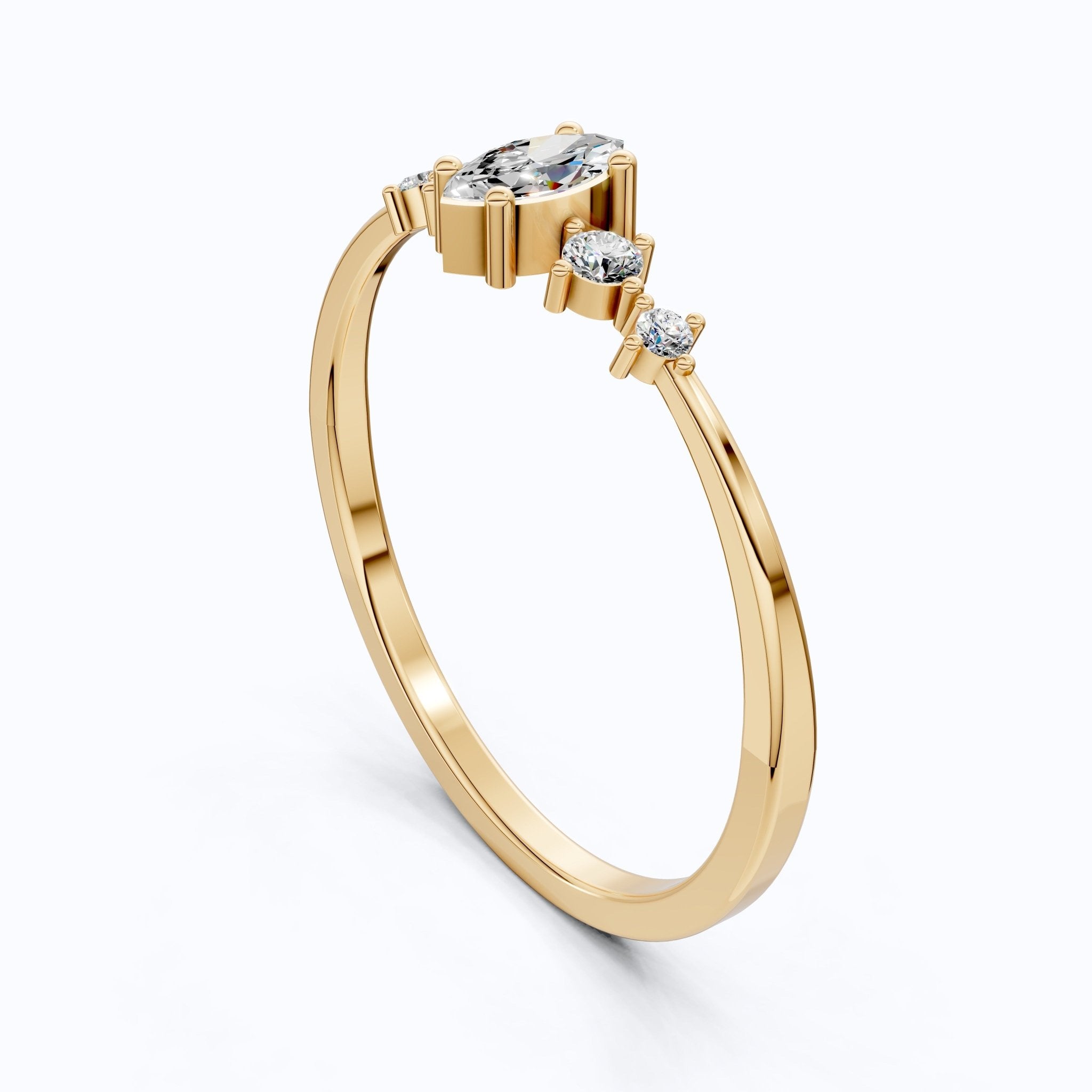 Minimalist Marquise Statement Engagement Ring in 14K Solid Gold, 0.14 CT Marquise Cut Lab Created Diamond, Dainty Ring, Wedding Gift For Wife - Shoora Designs