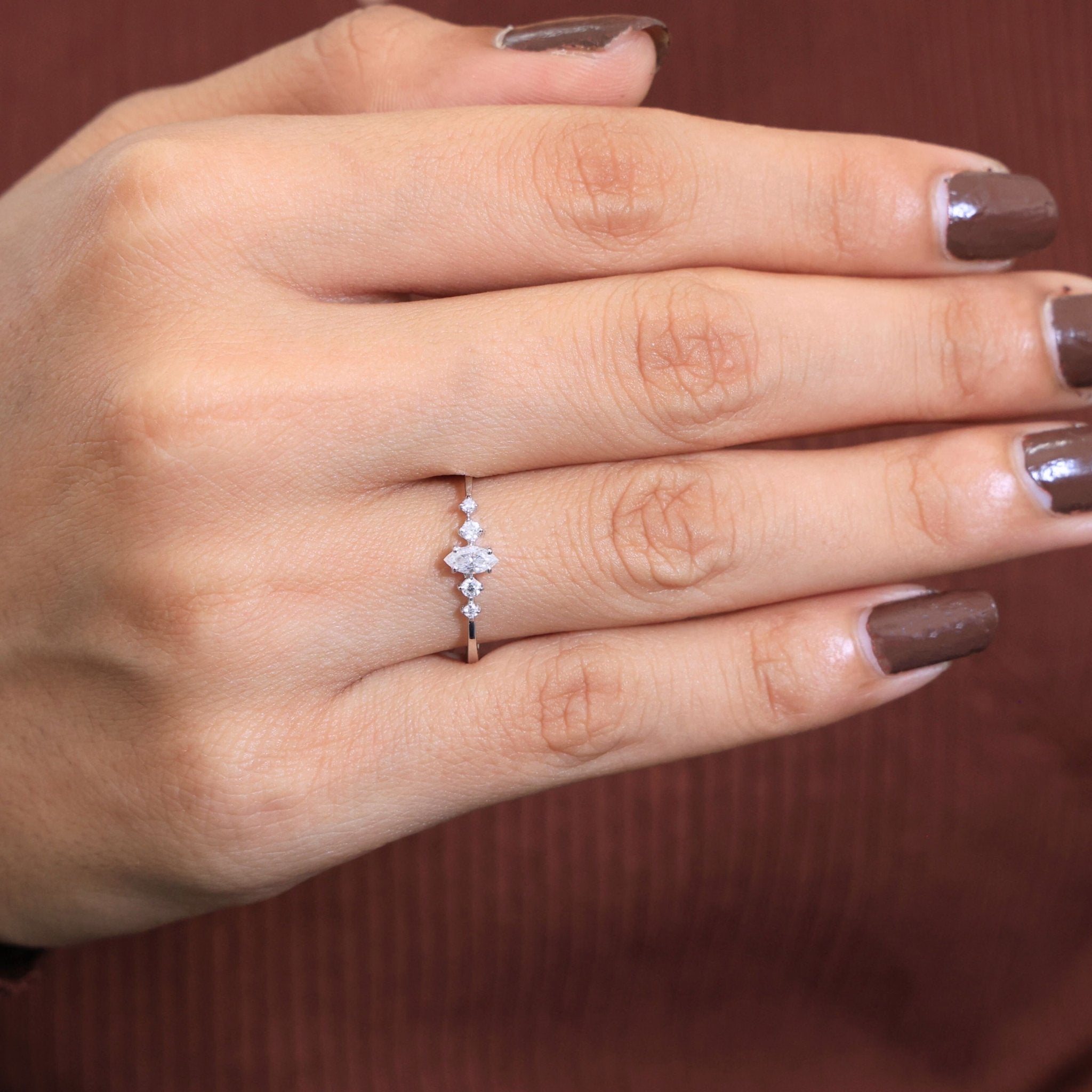 Minimalist Marquise Statement Engagement Ring in 14K Solid Gold, 0.14 CT Marquise Cut Lab Created Diamond, Dainty Ring, Wedding Gift For Wife - Shoora Designs