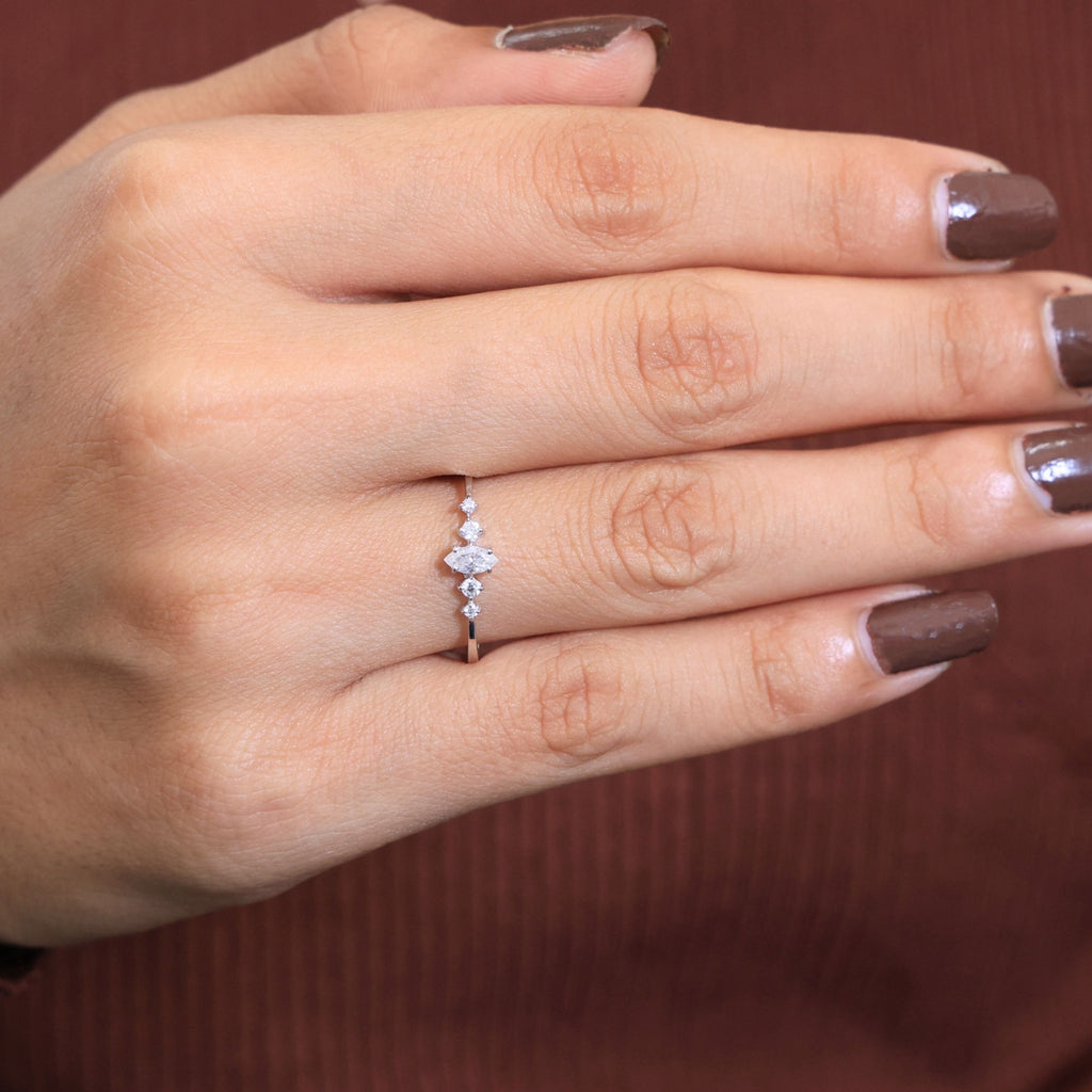 Minimalist Marquise Statement Engagement Ring in 14K Solid Gold, 0.14 CT Marquise Cut Lab Created Diamond, Dainty Ring, Wedding Gift For Wife - Shoora Designs