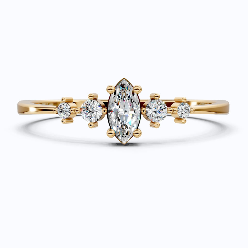 Minimalist Marquise Statement Engagement Ring in 14K Solid Gold, 0.14 CT Marquise Cut Lab Created Diamond, Dainty Ring, Wedding Gift For Wife - Shoora Designs
