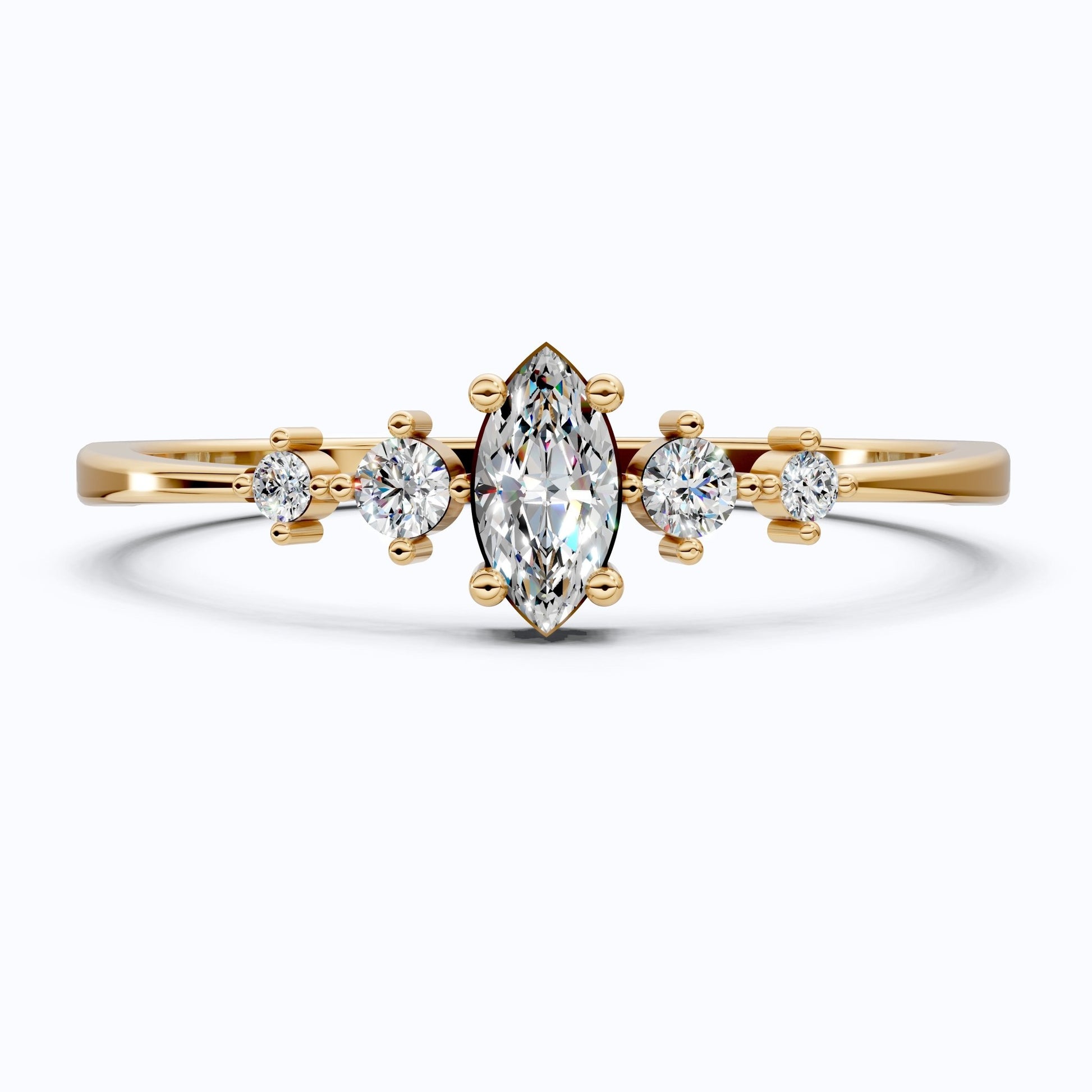 Minimalist Marquise Statement Engagement Ring in 14K Solid Gold, 0.14 CT Marquise Cut Lab Created Diamond, Dainty Ring, Wedding Gift For Wife - Shoora Designs