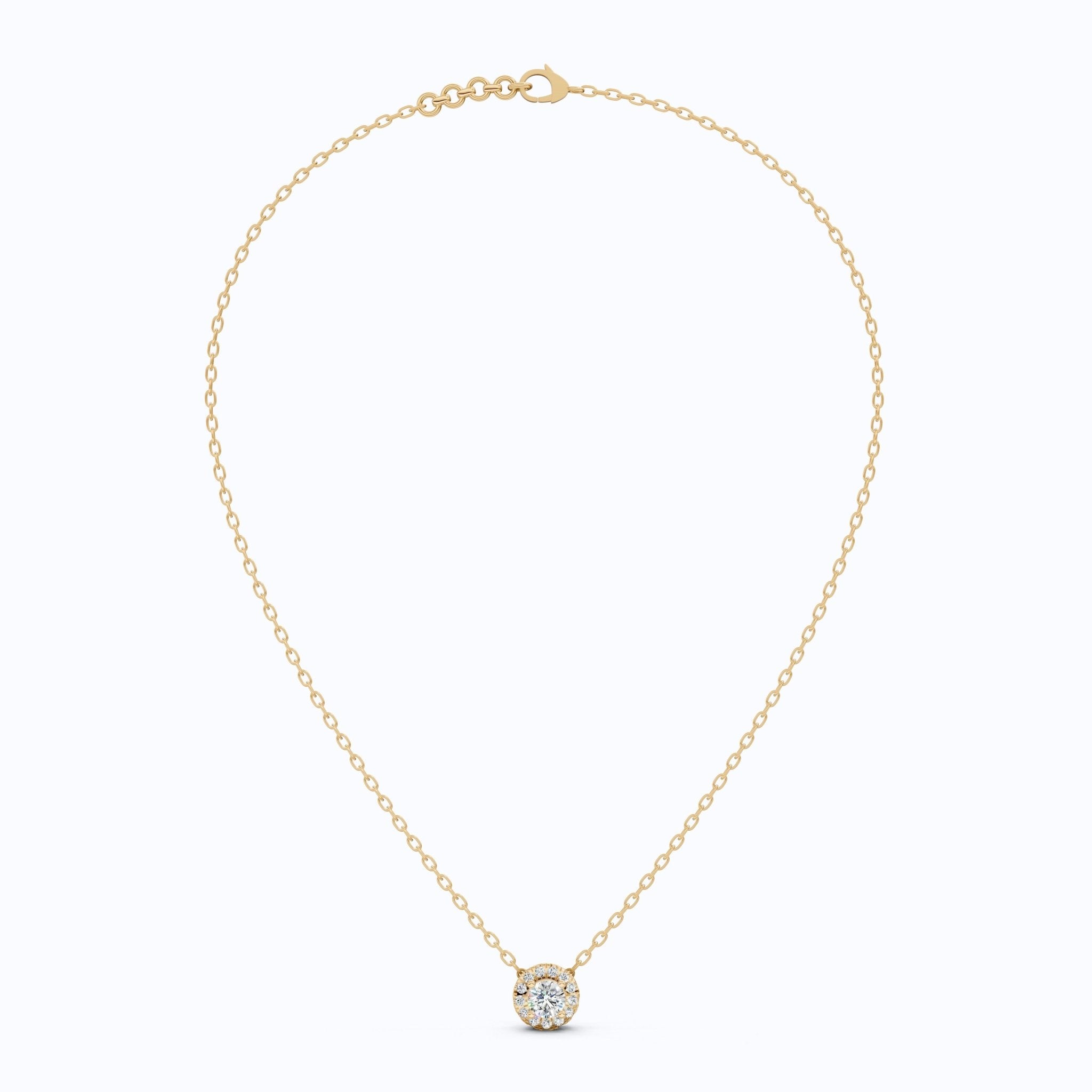 Minimalist Round Halo Wedding Pendant in Lab Grown Diamond - 14k Solid Gold, Gift for Her, Diamond Pendant - Shoora Designs