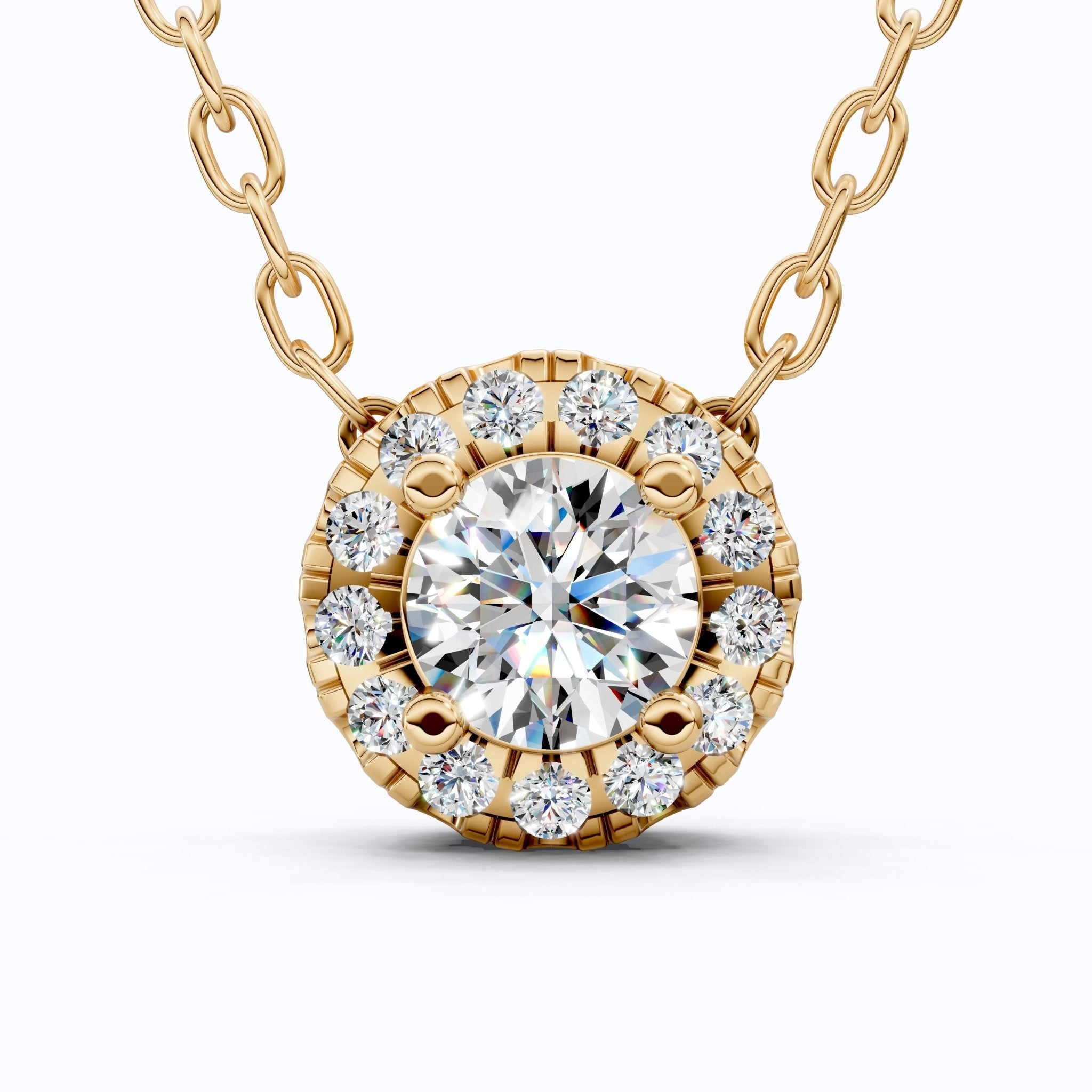 Minimalist Round Halo Wedding Pendant in Lab Grown Diamond - 14k Solid Gold, Gift for Her, Diamond Pendant - Shoora Designs