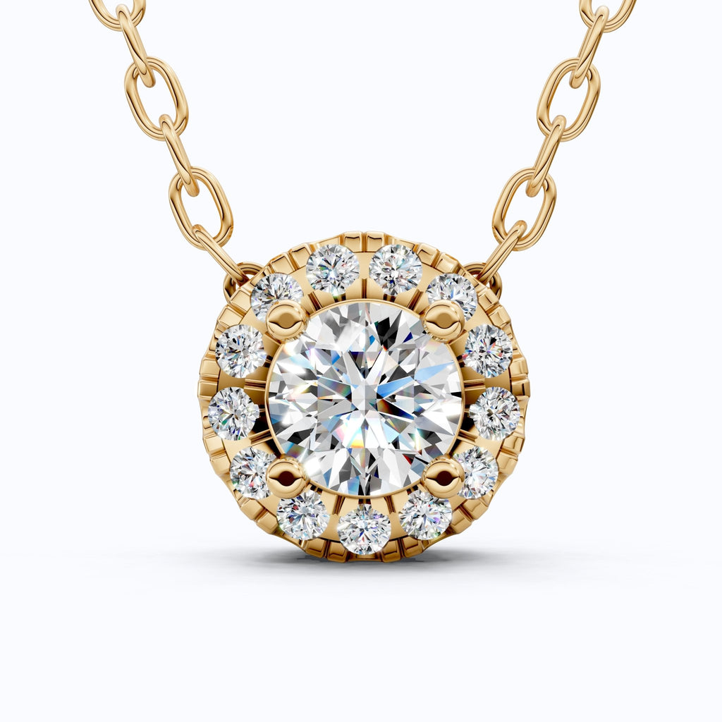 Minimalist Round Halo Wedding Pendant in Lab Grown Diamond - 14k Solid Gold, Gift for Her, Diamond Pendant - Shoora Designs
