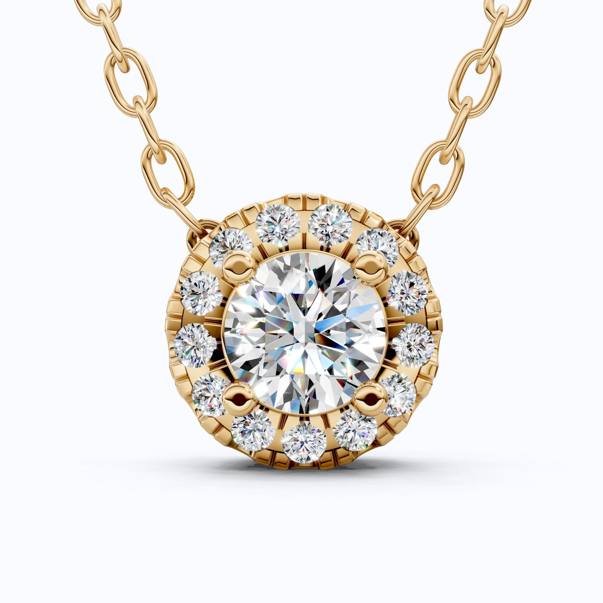 Minimalist Round Halo Wedding Pendant in Lab Grown Diamond - 14k Solid Gold, Gift for Her, Diamond Pendant - Shoora Designs