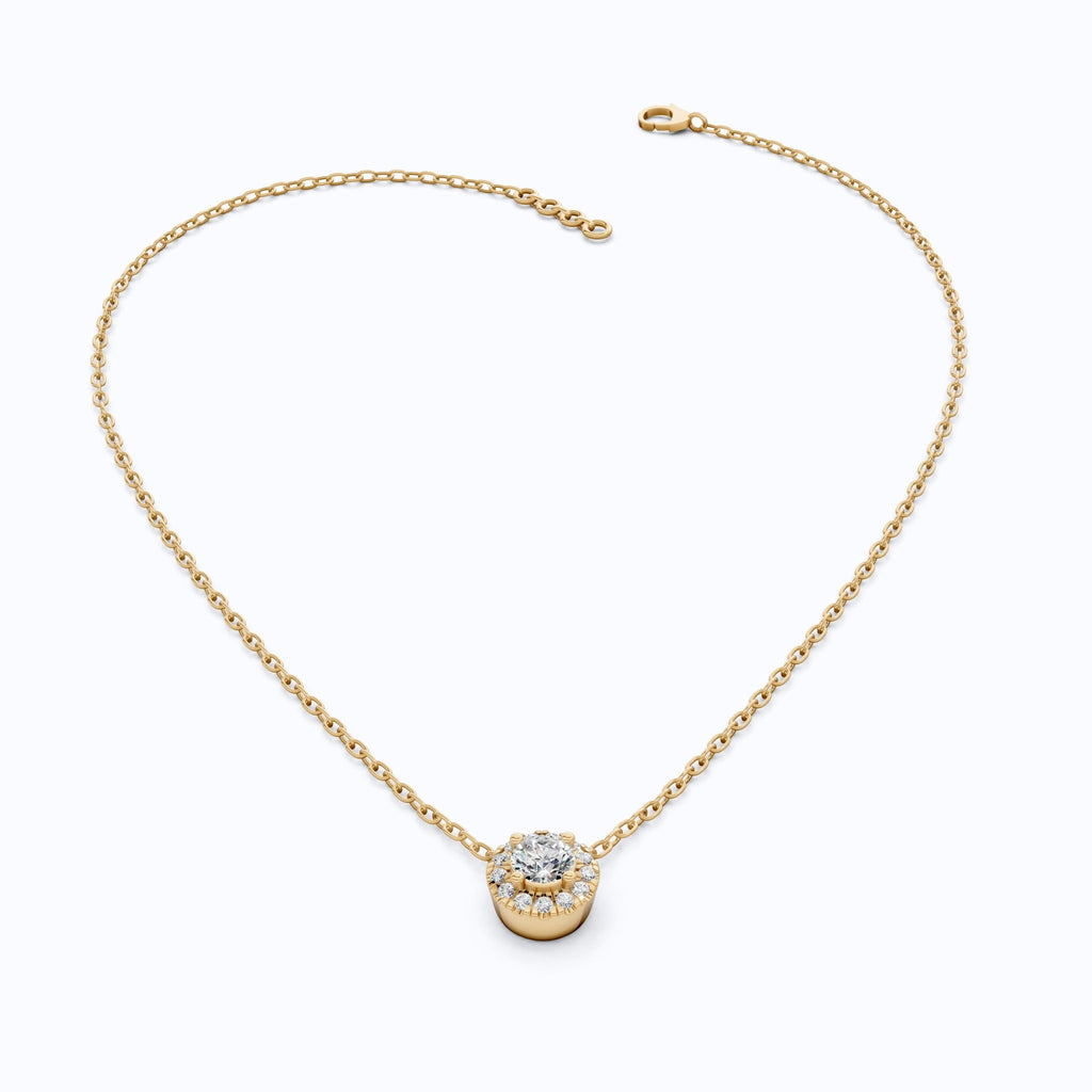 Minimalist Round Halo Wedding Pendant in Lab Grown Diamond - 14k Solid Gold, Gift for Her, Diamond Pendant - Shoora Designs