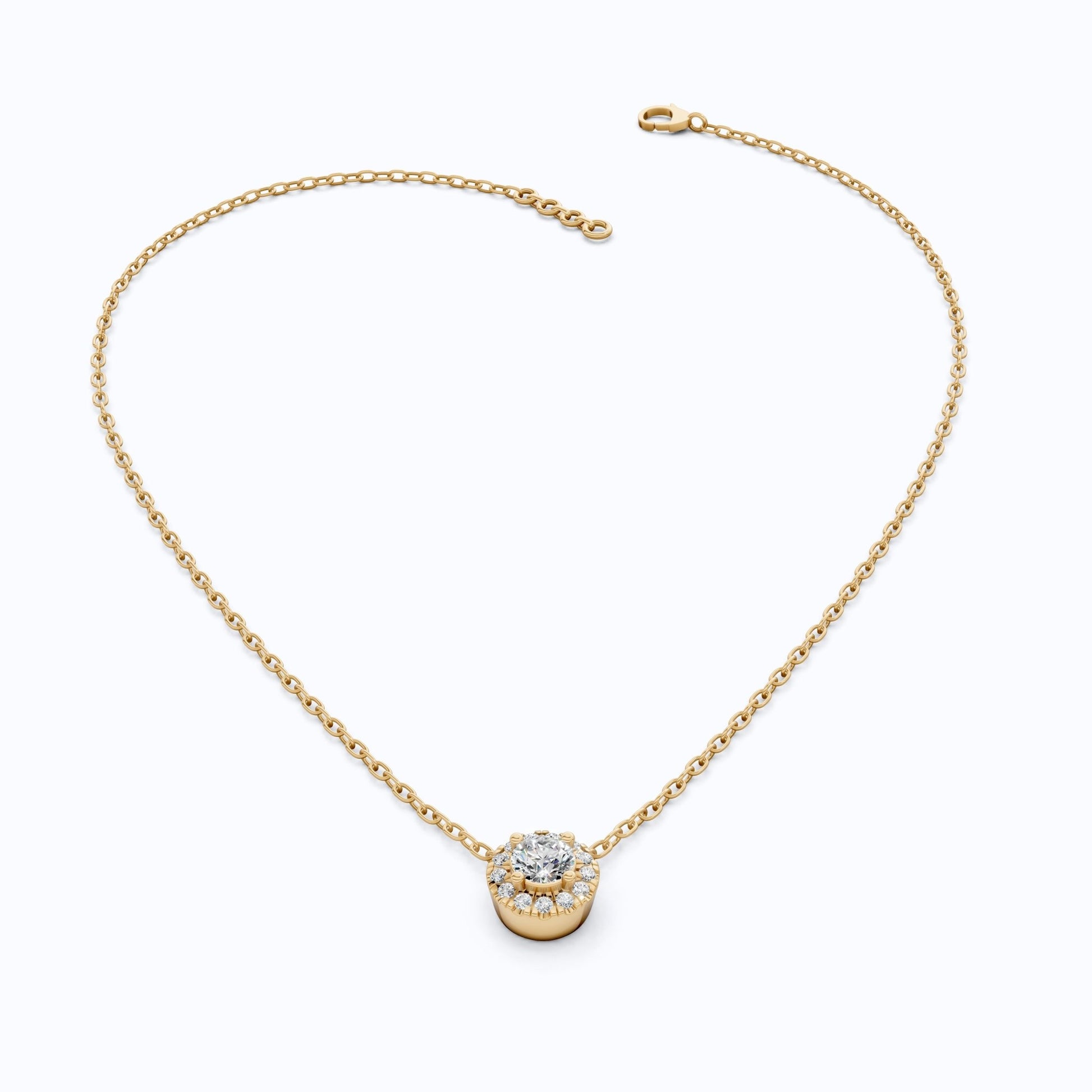 Minimalist Round Halo Wedding Pendant in Lab Grown Diamond - 14k Solid Gold, Gift for Her, Diamond Pendant - Shoora Designs