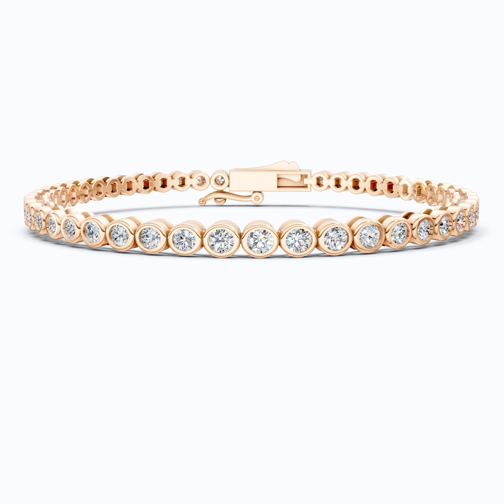 Minimalist Sleek Bezel - Set Round Tennis Bracelet in Lab Diamond – 14k Rose Gold, Gift for Women, Elegant Dainty Bracelet - Shoora Designs