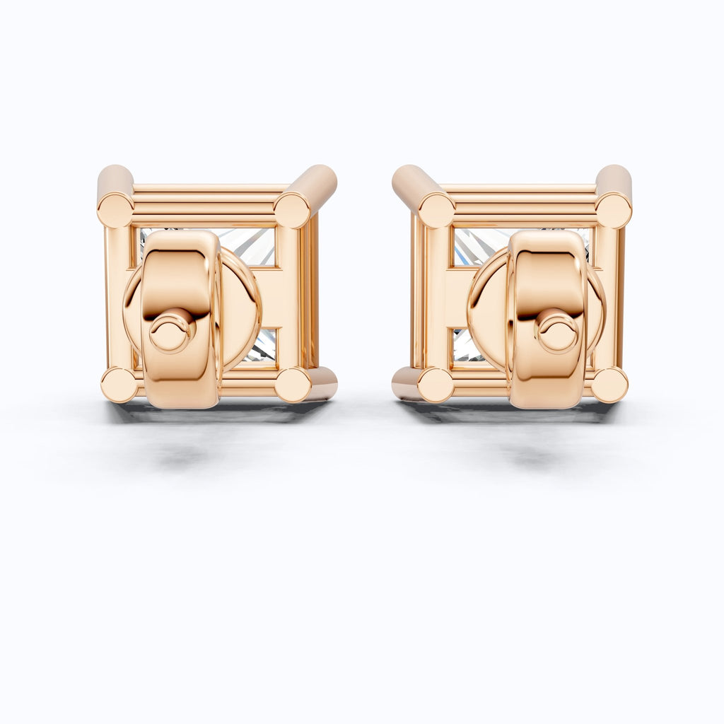 Minimalist Solitaire Stud Earrings in 14K Solid Gold, 2.00 TCW Princess Cut Lab Grown Diamonds, Birthday Gift for Women/Men - Shoora Designs
