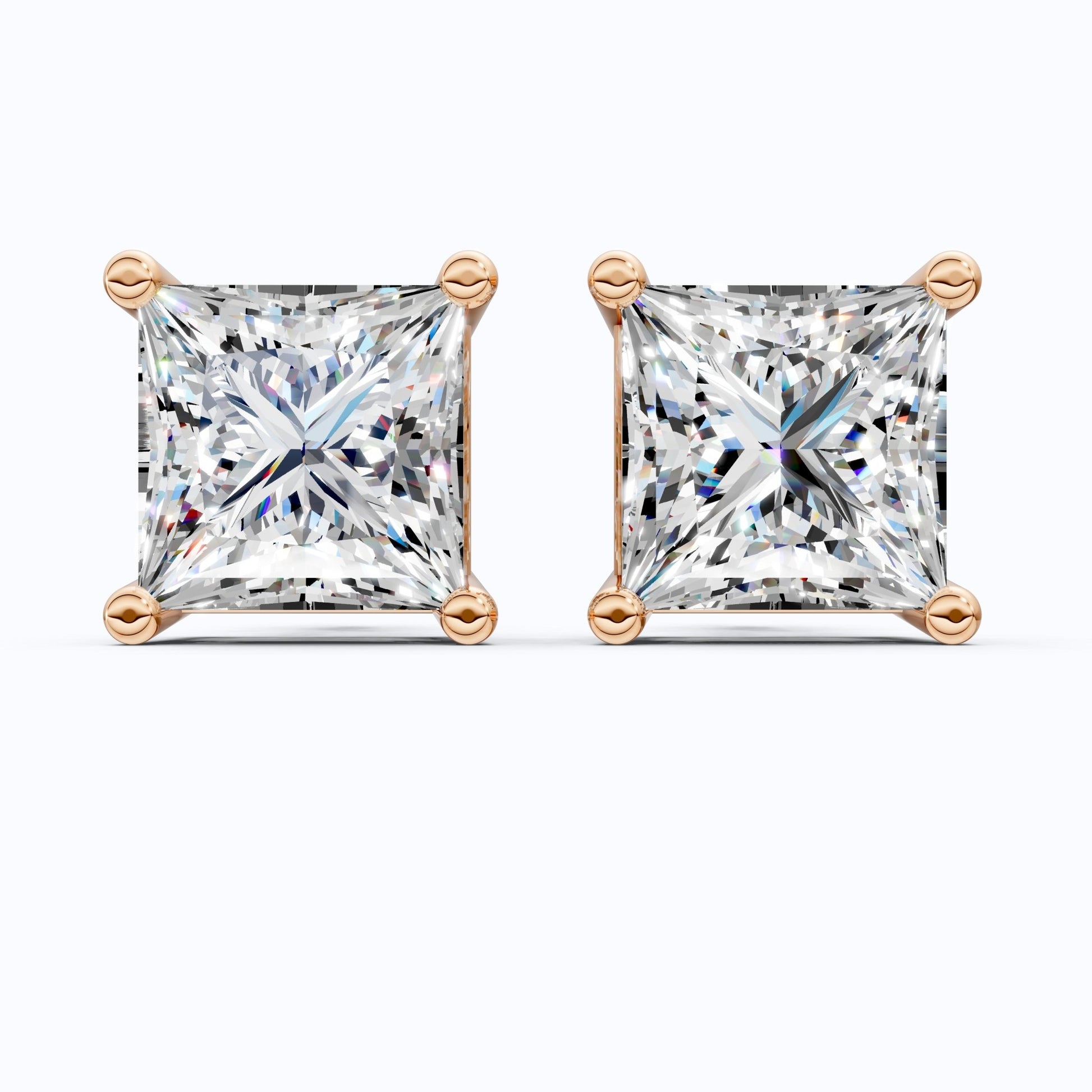 Minimalist Solitaire Stud Earrings in 14K Solid Gold, 2.00 TCW Princess Cut Lab Grown Diamonds, Birthday Gift for Women/Men - Shoora Designs