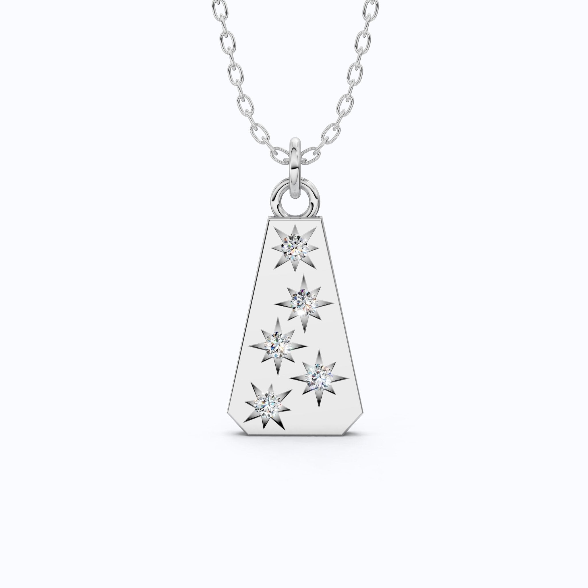 Minimalist Tapered Rectangle Star Engraved Tag Everyday Pendant in Lab Grown Diamond - 14k Solid Gold, Birthday Gift For Women, Wedding Jewelry - Shoora Designs