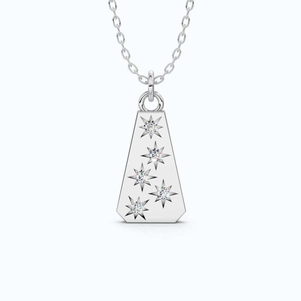 Minimalist Tapered Rectangle Star Engraved Tag Everyday Pendant in Lab Grown Diamond - 14k Solid Gold, Birthday Gift For Women, Wedding Jewelry - Shoora Designs