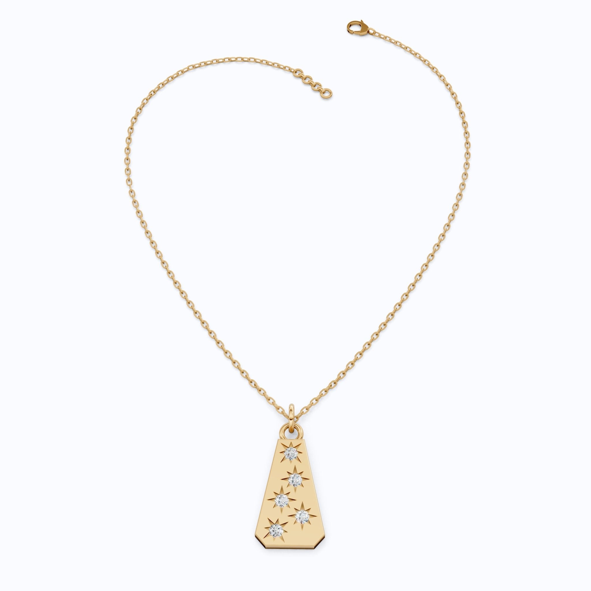 Minimalist Tapered Rectangle Star Engraved Tag Everyday Pendant in Lab Grown Diamond - 14k Solid Gold, Birthday Gift For Women, Wedding Jewelry - Shoora Designs