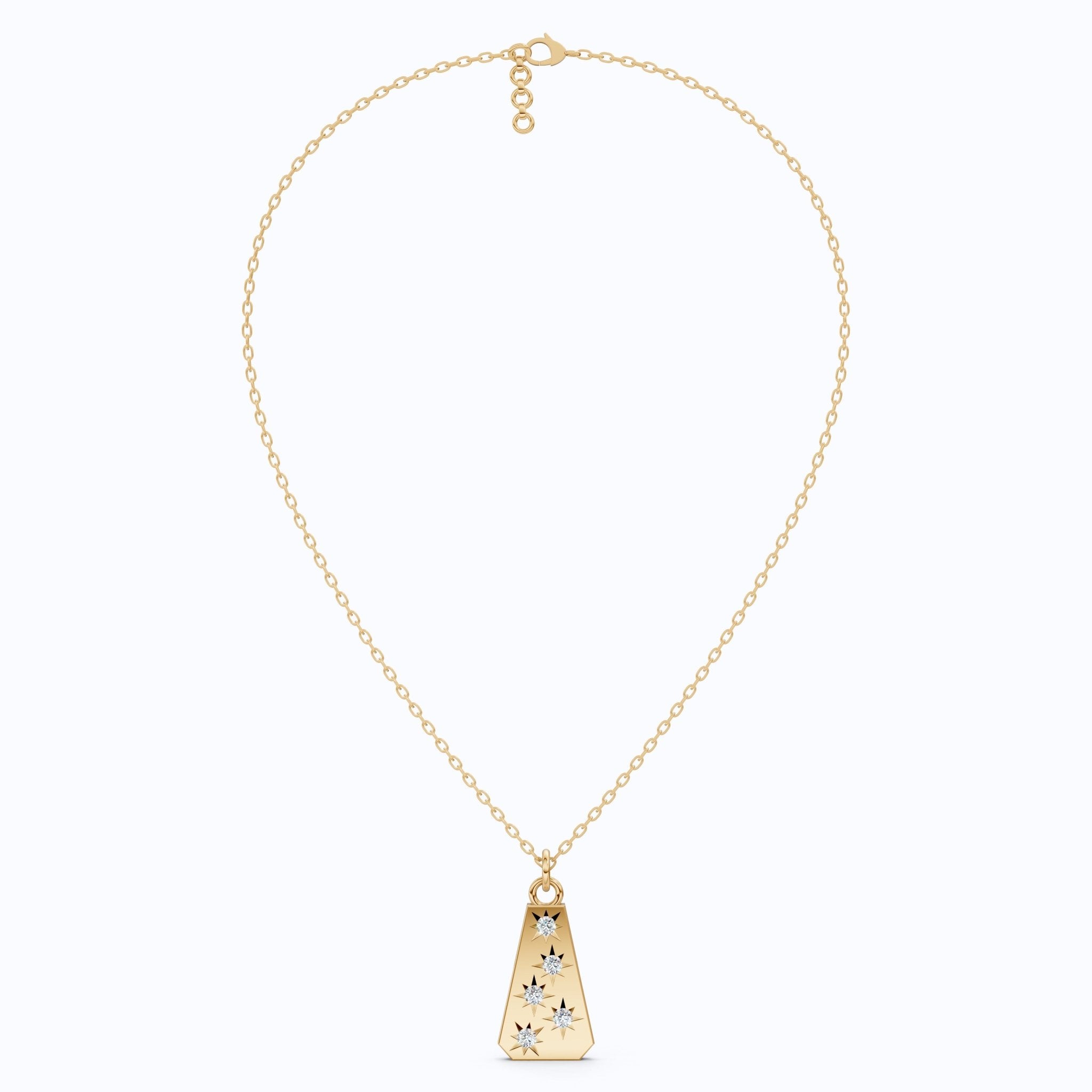 Minimalist Tapered Rectangle Star Engraved Tag Everyday Pendant in Lab Grown Diamond - 14k Solid Gold, Birthday Gift For Women, Wedding Jewelry - Shoora Designs