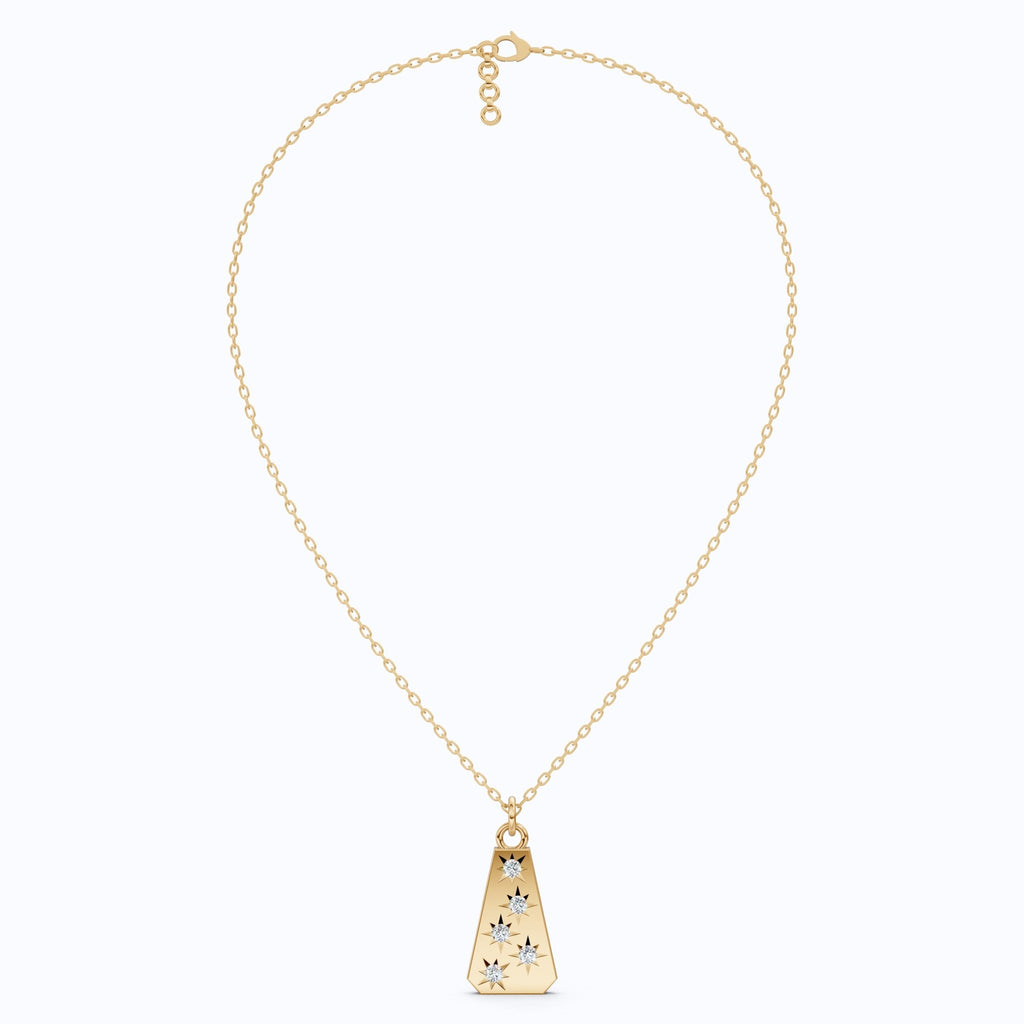Minimalist Tapered Rectangle Star Engraved Tag Everyday Pendant in Lab Grown Diamond - 14k Solid Gold, Birthday Gift For Women, Wedding Jewelry - Shoora Designs
