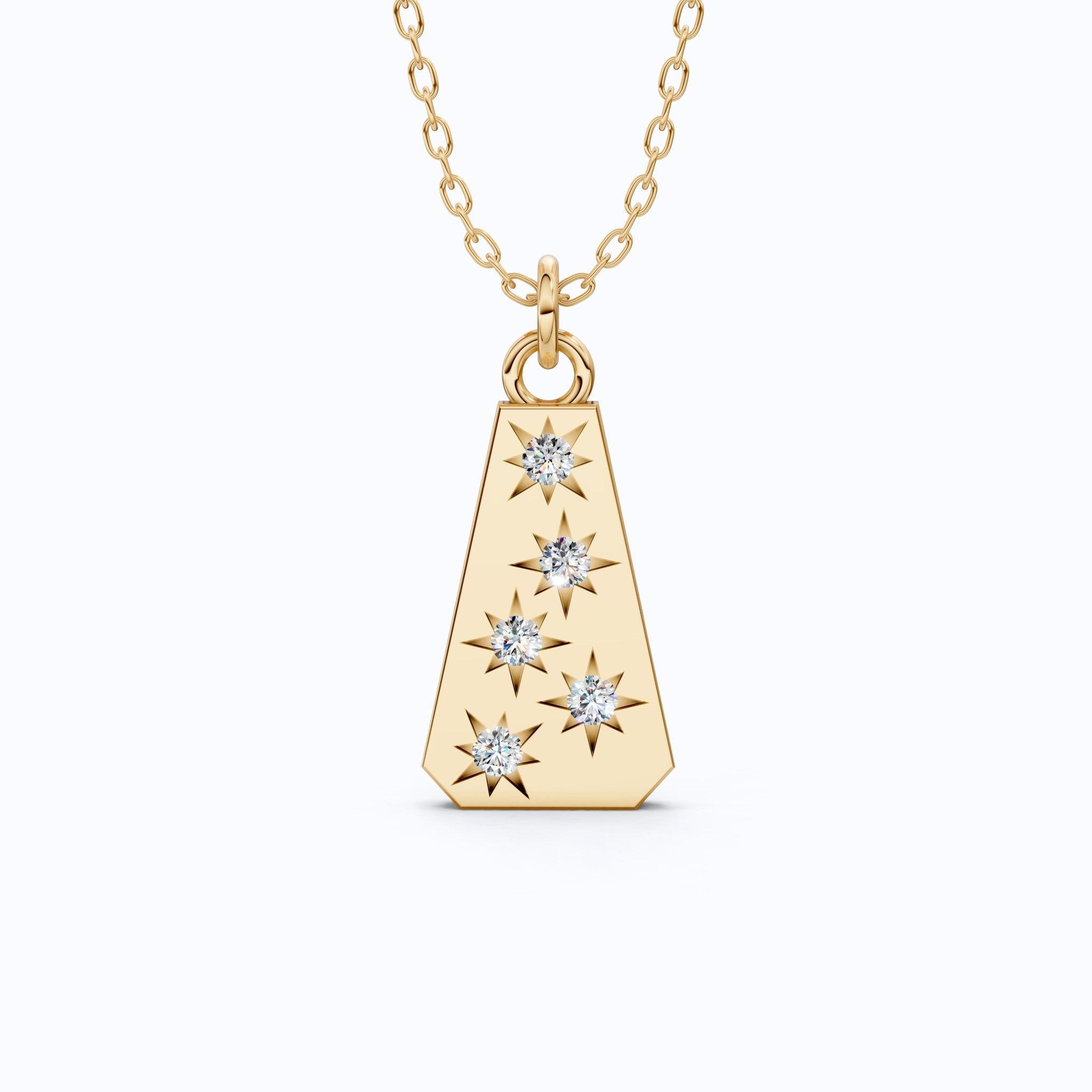 Minimalist Tapered Rectangle Star Engraved Tag Everyday Pendant in Lab Grown Diamond - 14k Solid Gold, Birthday Gift For Women, Wedding Jewelry - Shoora Designs