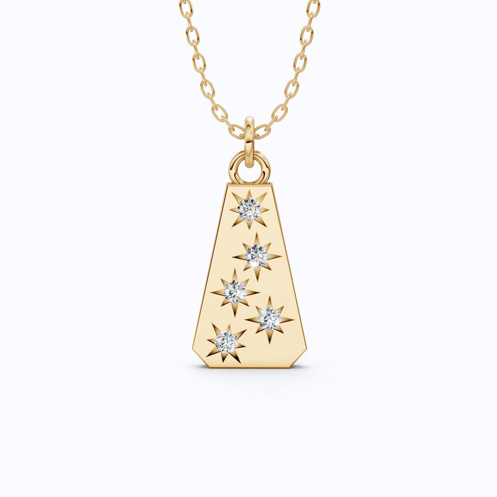 Minimalist Tapered Rectangle Star Engraved Tag Everyday Pendant in Lab Grown Diamond - 14k Solid Gold, Birthday Gift For Women, Wedding Jewelry - Shoora Designs