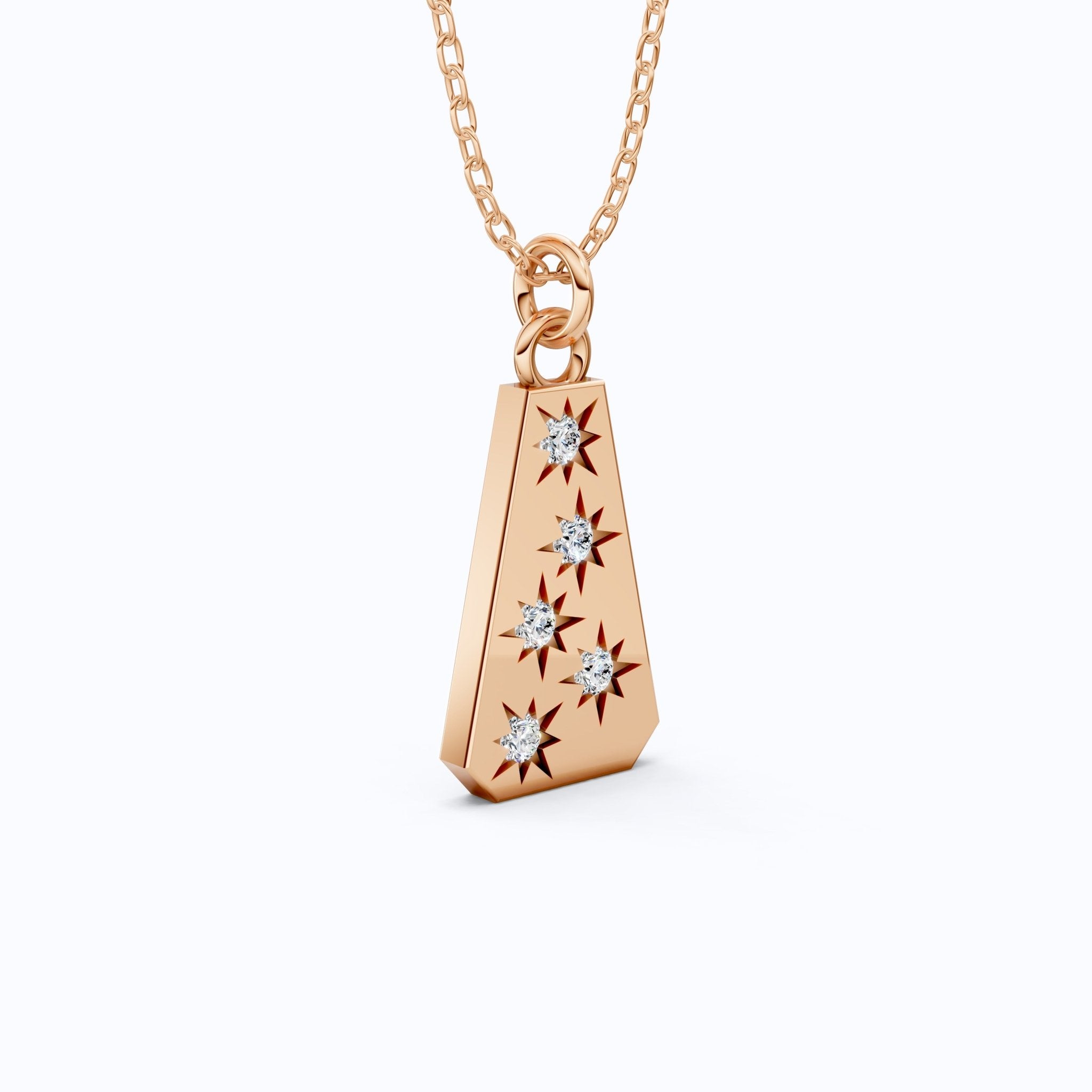 Minimalist Tapered Rectangle Star Engraved Tag Everyday Pendant in Lab Grown Diamond - 14k Solid Gold, Birthday Gift For Women, Wedding Jewelry - Shoora Designs