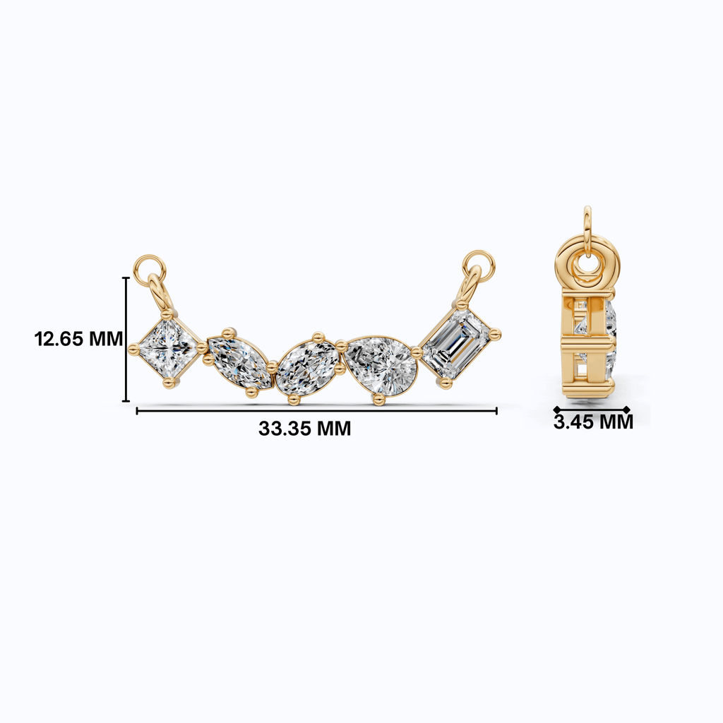 Mixed Shape Five Stone Bar Pendant Necklace in 14K Solid Gold, 2.53 TCW Mix Cut Lab Grown Diamonds, Anniversary Gift, Everyday Necklace - Shoora Designs