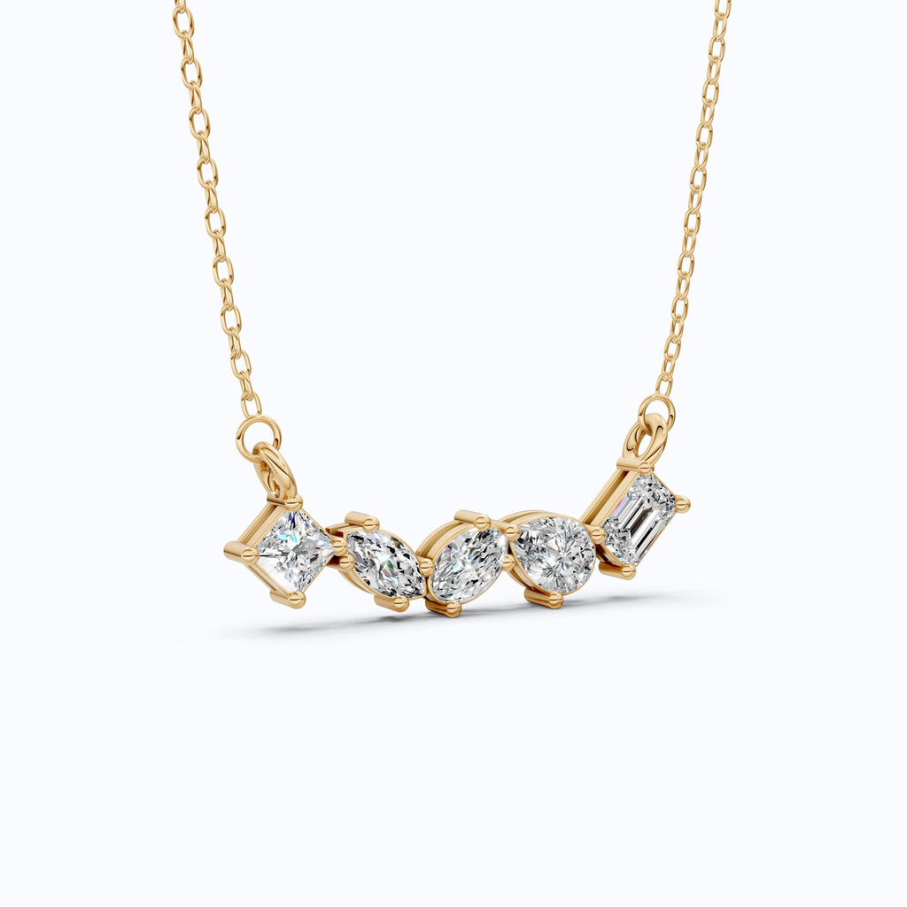 Mixed Shape Five Stone Bar Pendant Necklace in 14K Solid Gold, 2.53 TCW Mix Cut Lab Grown Diamonds, Anniversary Gift, Everyday Necklace - Shoora Designs