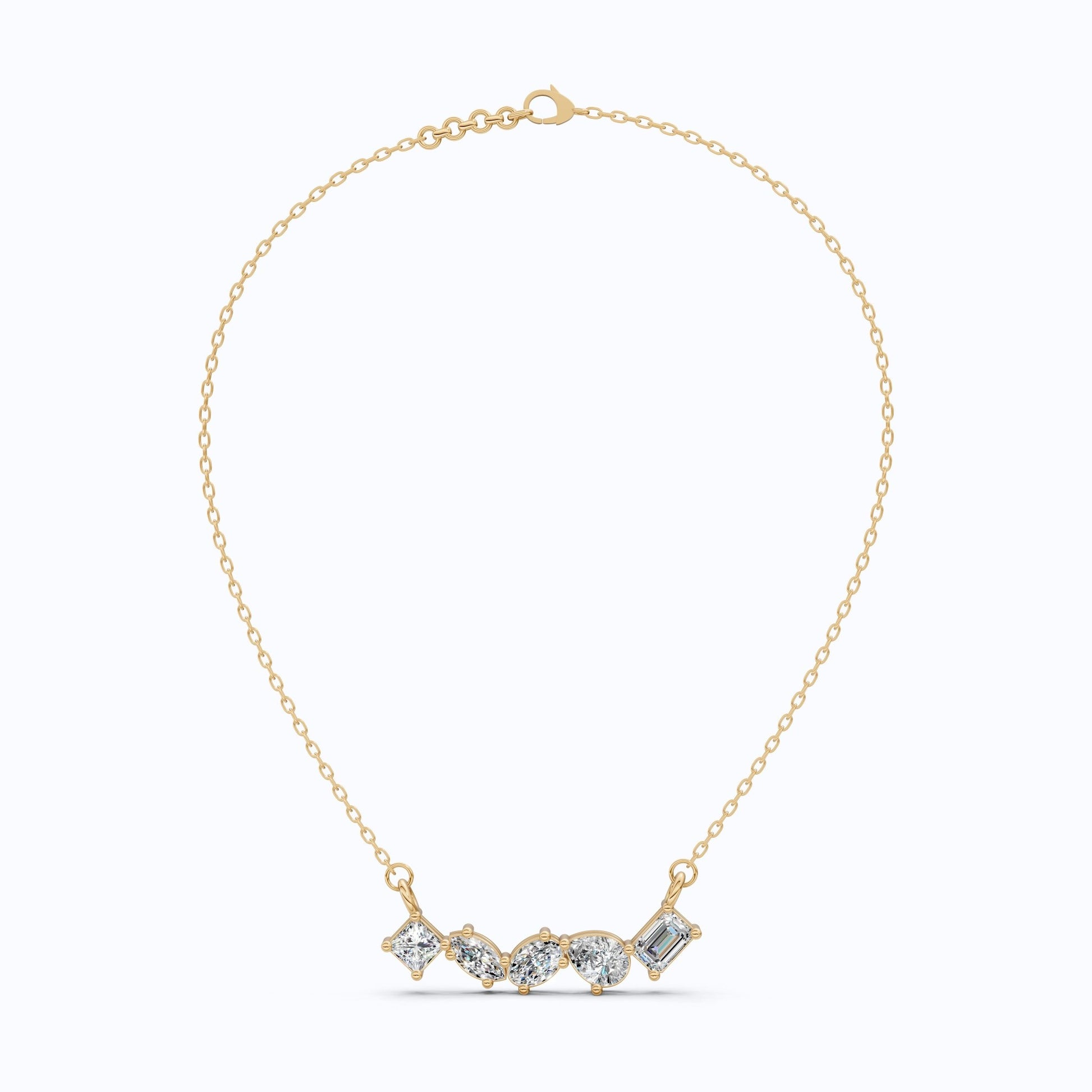 Mixed Shape Five Stone Bar Pendant Necklace in 14K Solid Gold, 2.53 TCW Mix Cut Lab Grown Diamonds, Anniversary Gift, Everyday Necklace - Shoora Designs