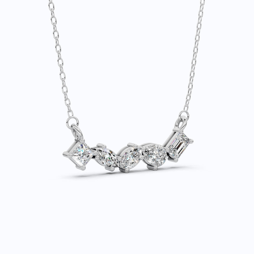 Mixed Shape Five Stone Bar Pendant Necklace in 14K Solid Gold, 2.53 TCW Mix Cut Lab Grown Diamonds, Anniversary Gift, Everyday Necklace - Shoora Designs