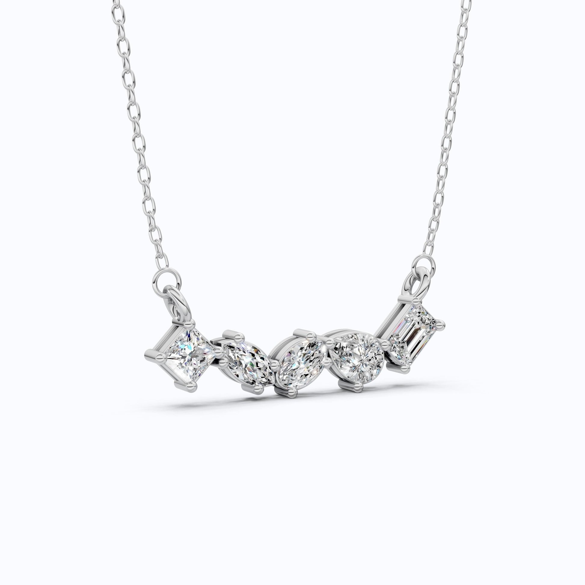 Mixed Shape Five Stone Bar Pendant Necklace in 14K Solid Gold, 2.53 TCW Mix Cut Lab Grown Diamonds, Anniversary Gift, Everyday Necklace - Shoora Designs