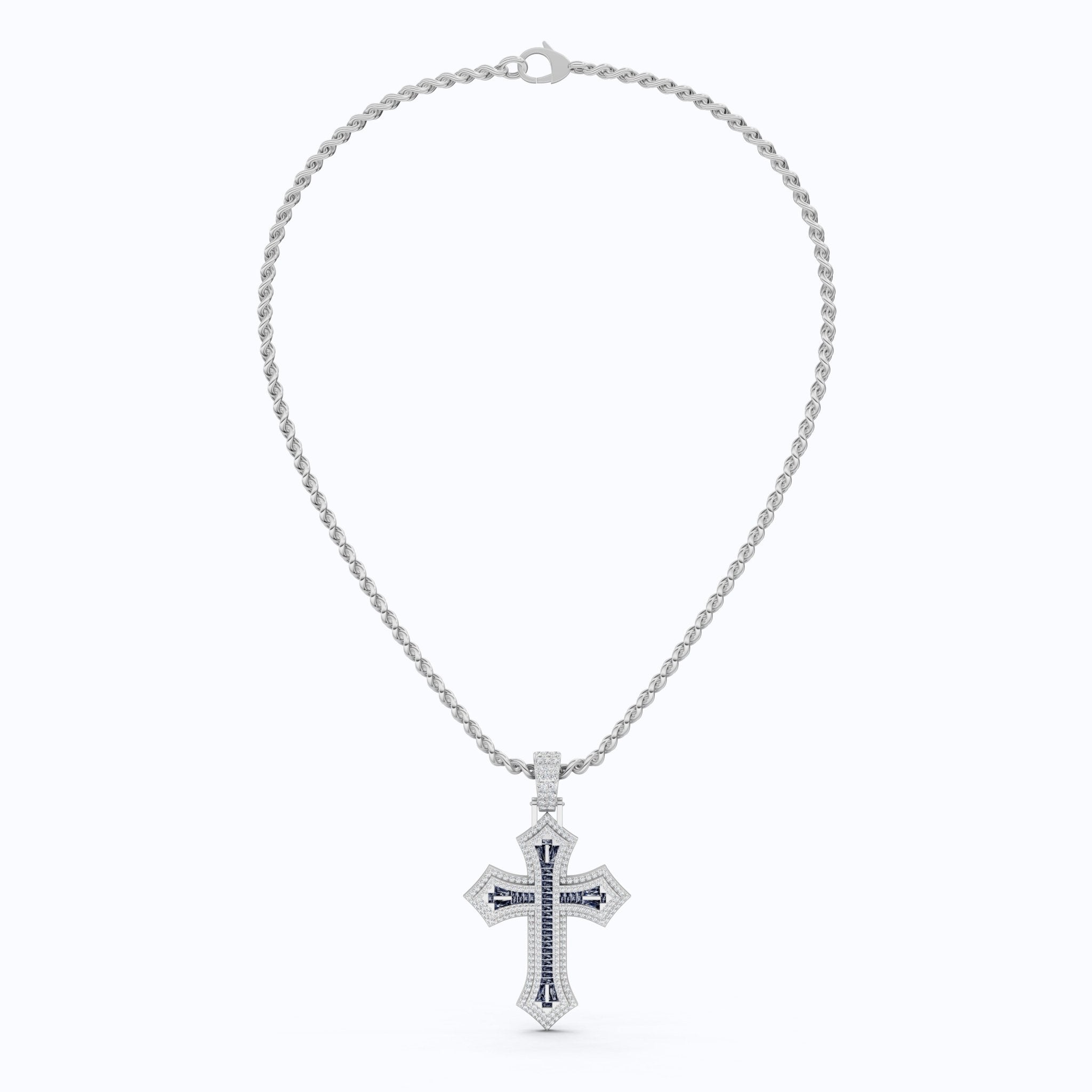Modern Baguette Channel Iced Cross Halo Hip - Hop Pendant in Lab Diamond or Gemstone – Solid 10k/14k Gold or Sterling Silver, Wedding Gift for Him/Her, Faith Gift - Shoora Designs