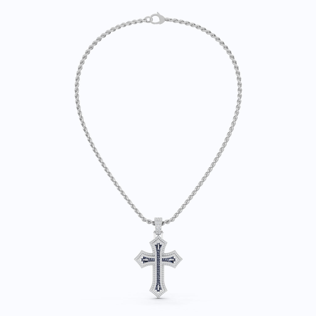 Modern Baguette Channel Iced Cross Halo Hip - Hop Pendant in Lab Diamond or Gemstone – Solid 10k/14k Gold or Sterling Silver, Wedding Gift for Him/Her, Faith Gift - Shoora Designs