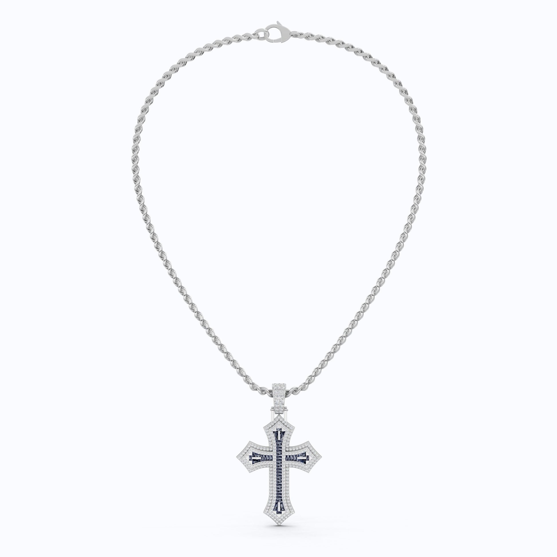 Modern Baguette Channel Iced Cross Halo Hip - Hop Pendant in Lab Diamond or Gemstone – Solid 10k/14k Gold or Sterling Silver, Wedding Gift for Him/Her, Faith Gift - Shoora Designs