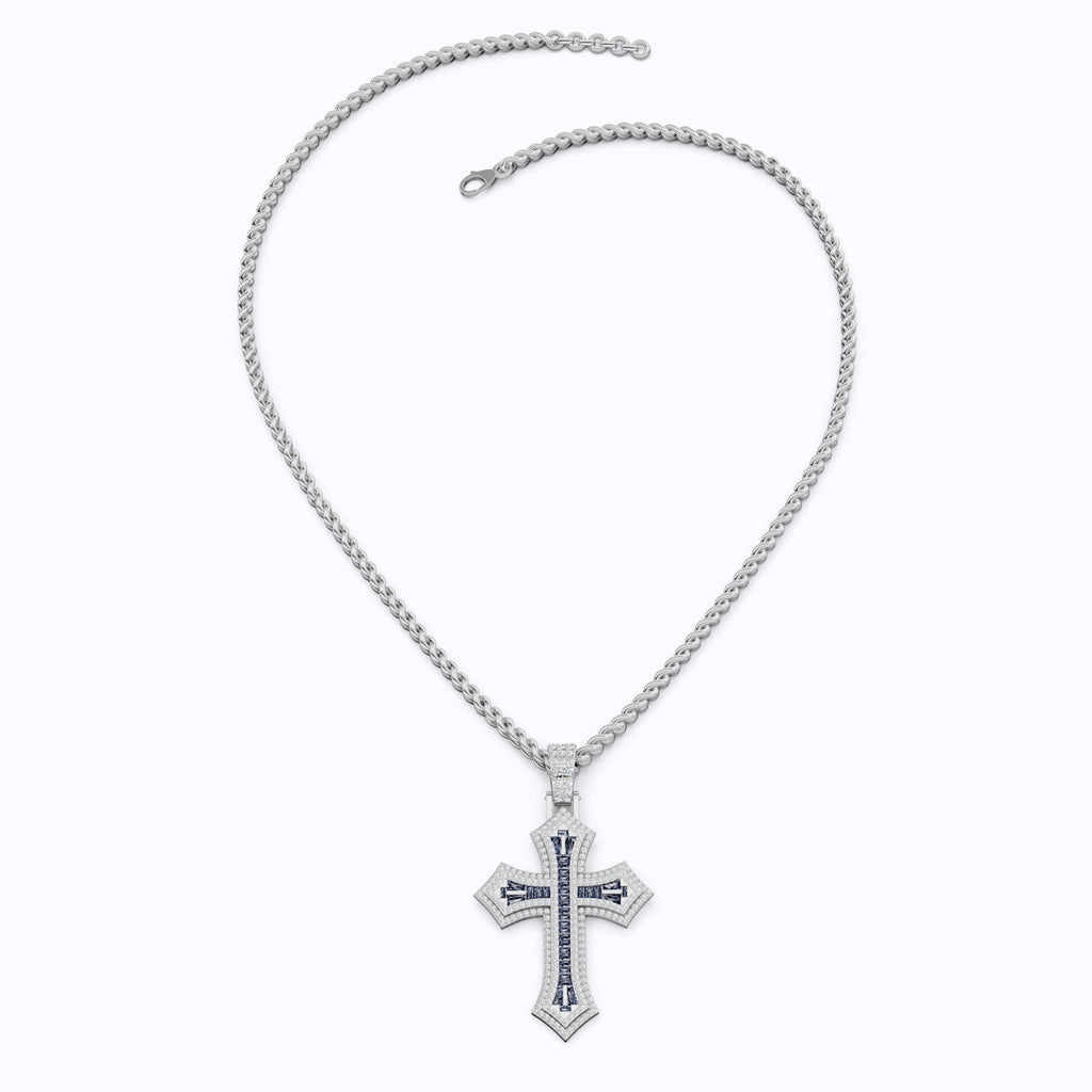 Modern Baguette Channel Iced Cross Halo Hip - Hop Pendant in Lab Diamond or Gemstone – Solid 10k/14k Gold or Sterling Silver, Wedding Gift for Him/Her, Faith Gift - Shoora Designs