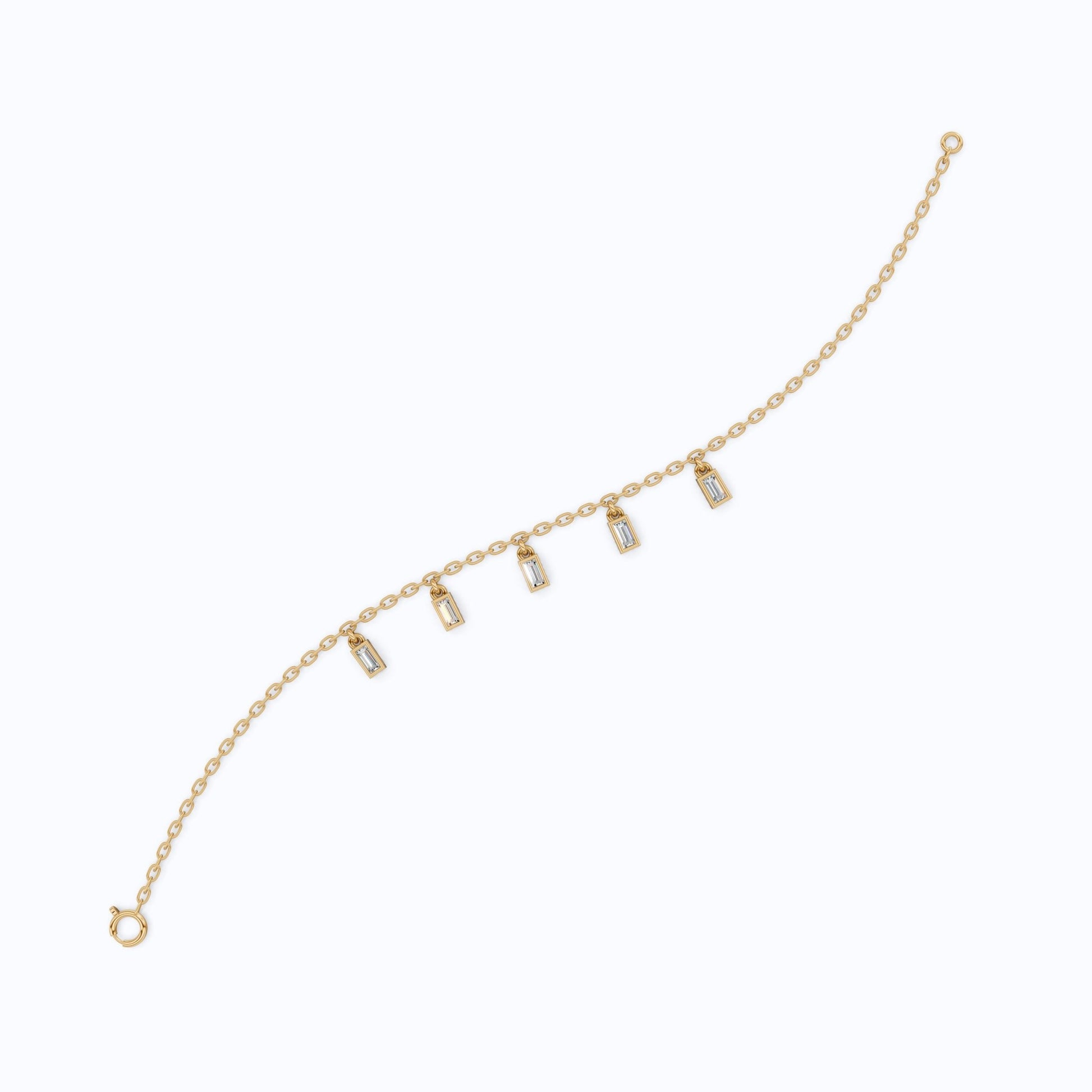 Modern Baguette Drop Charm Bracelet in 14k Solid Gold, 0.7 TCW Baguette Cut Lab Created Diamonds, Gift for Her, Bridal Jewelry - Shoora Designs