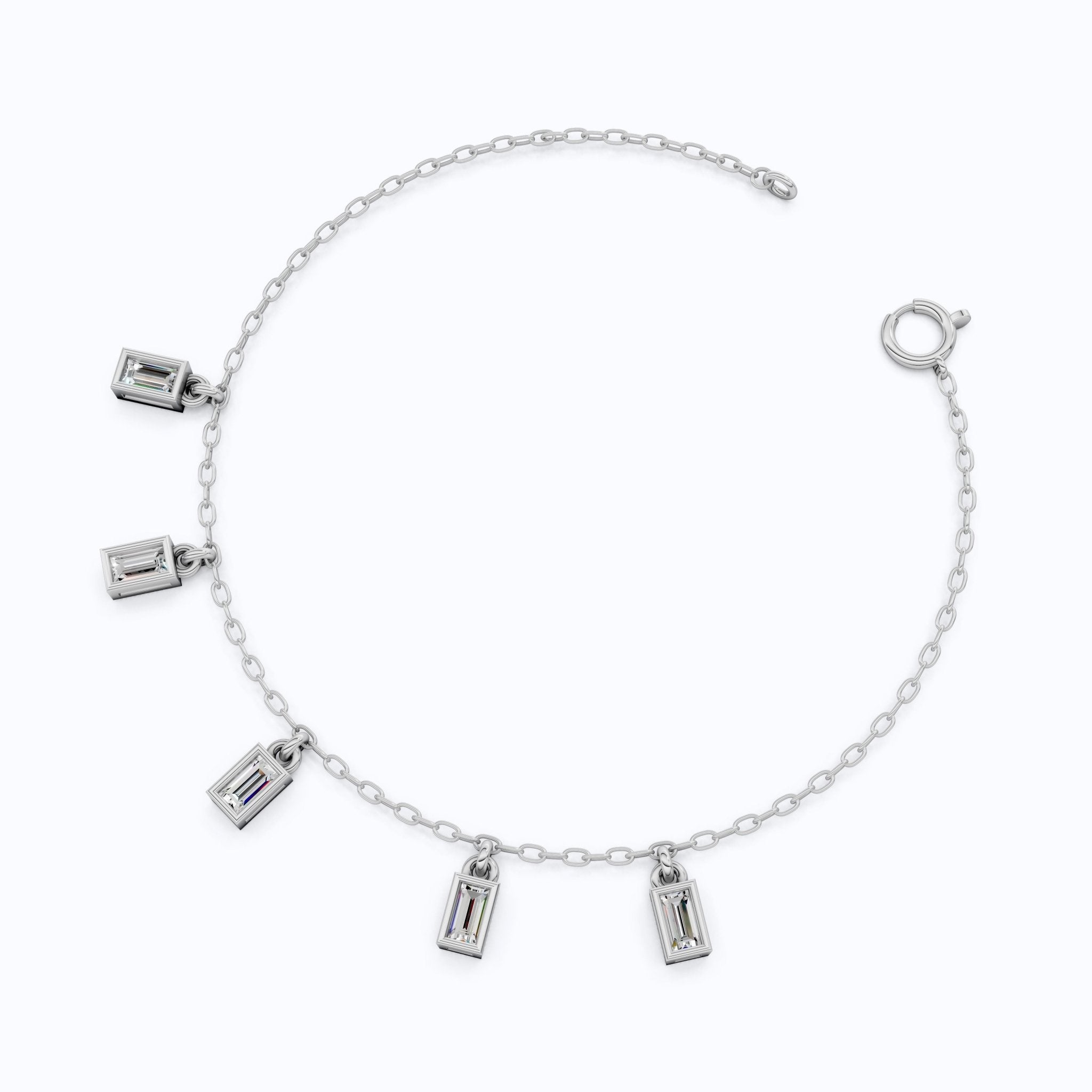 Modern Baguette Drop Charm Bracelet in 14k Solid Gold, 0.7 TCW Baguette Cut Lab Created Diamonds, Gift for Her, Bridal Jewelry - Shoora Designs