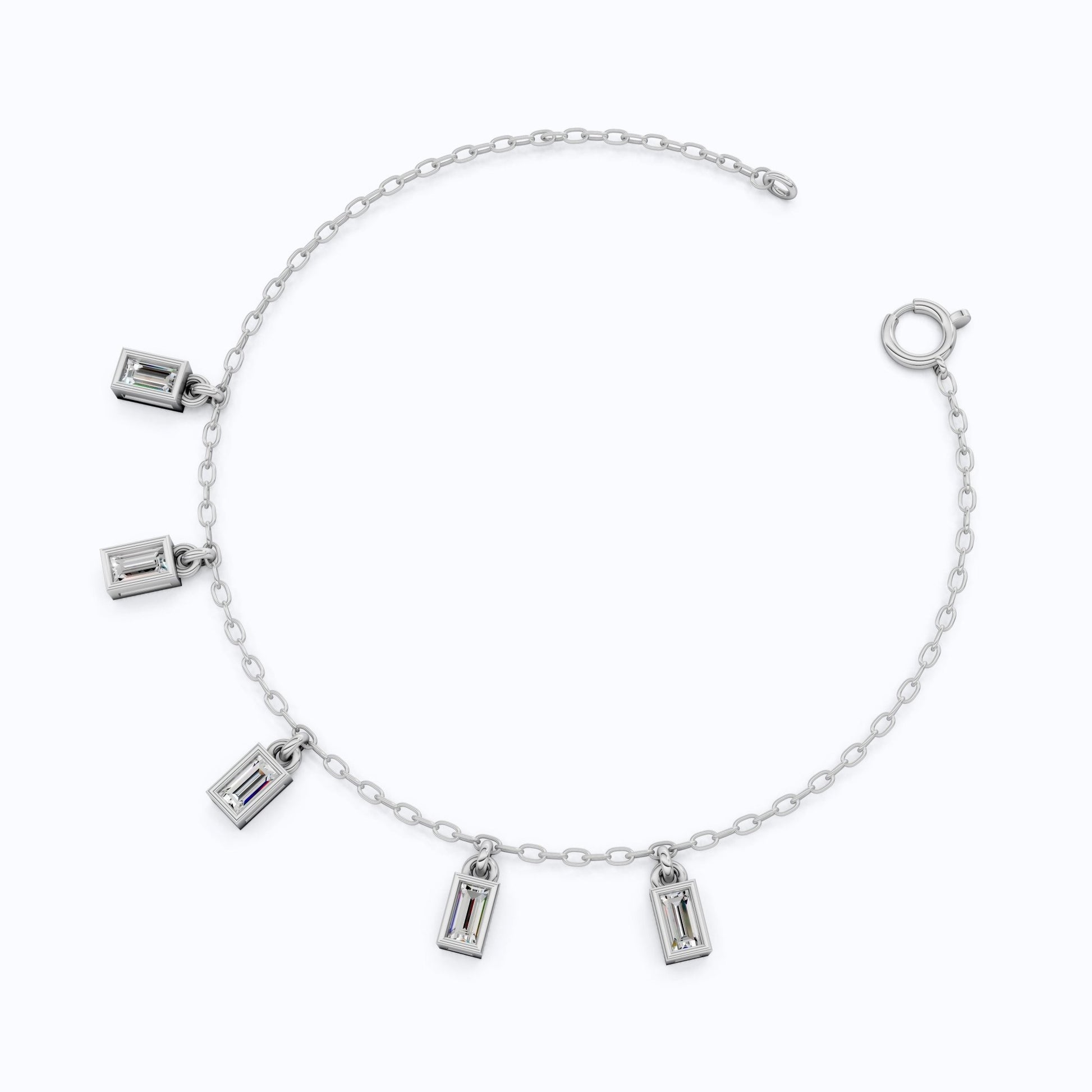 Modern Baguette Drop Charm Bracelet in 14k Solid Gold, 0.7 TCW Baguette Cut Lab Created Diamonds, Gift for Her, Bridal Jewelry - Shoora Designs