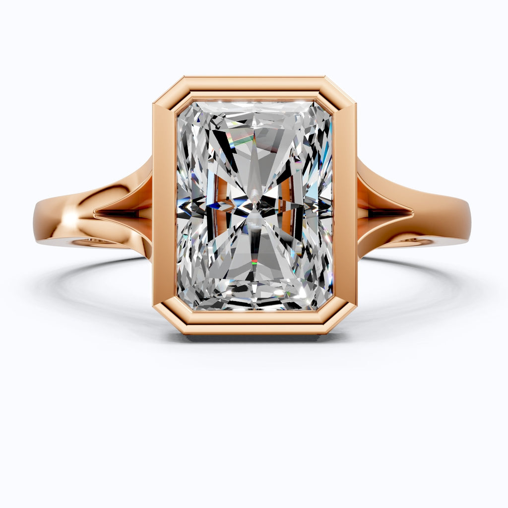 Modern Bezel Set Rectangle Solitaire Engagement Ring in 18K Solid Gold, 2.00 CT Radiant Cut Lab Created Diamond, Anniversary Gift for Her, Handmade Bridal Jewelry - Shoora Designs