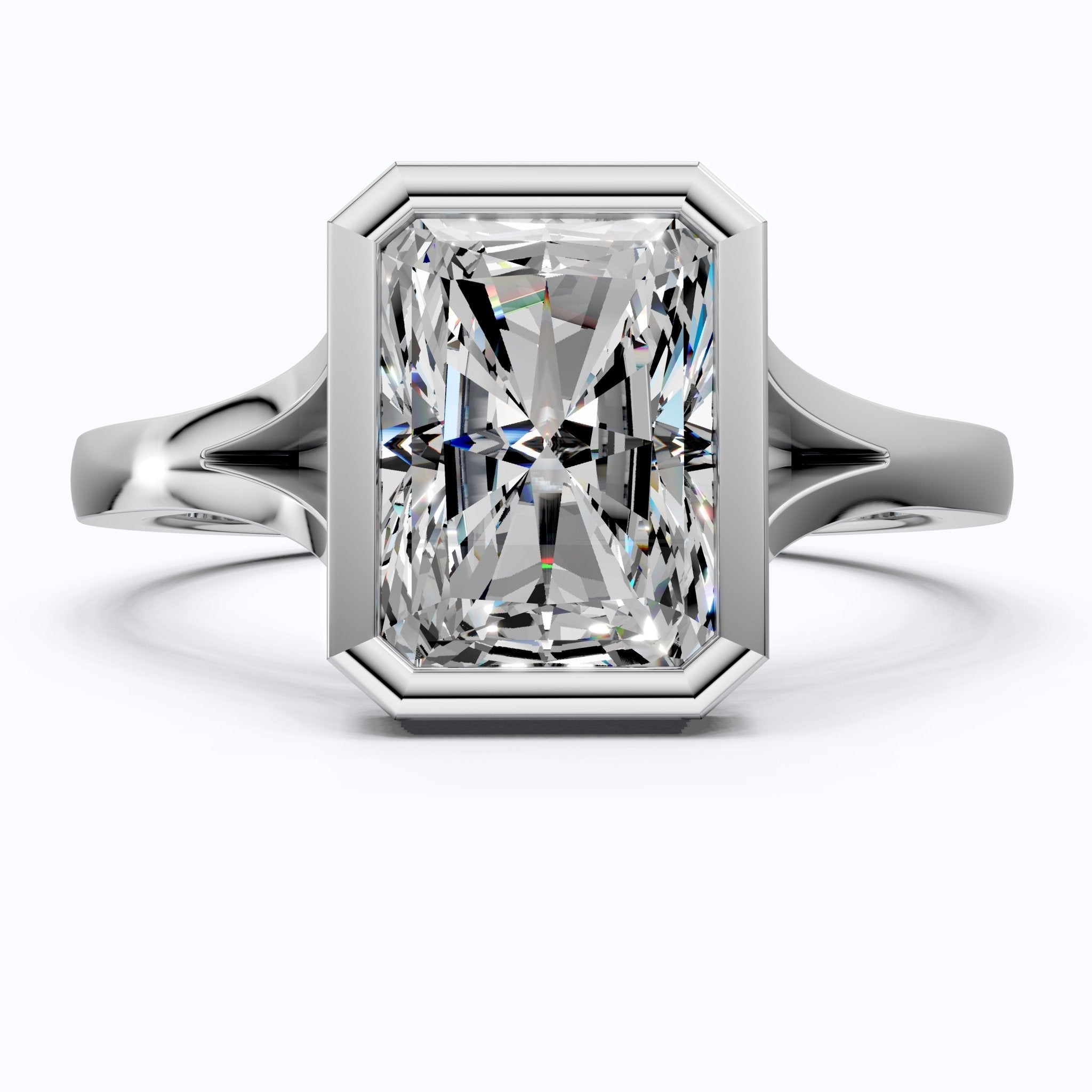 Modern Bezel Set Rectangle Solitaire Engagement Ring in 18K Solid Gold, 2.00 CT Radiant Cut Lab Created Diamond, Anniversary Gift for Her, Handmade Bridal Jewelry - Shoora Designs