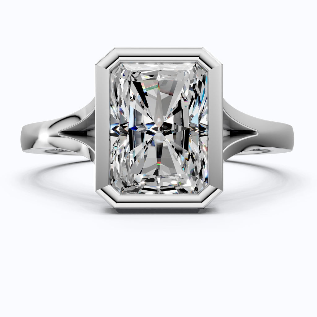 Modern Bezel Set Rectangle Solitaire Engagement Ring in 18K Solid Gold, 2.00 CT Radiant Cut Lab Created Diamond, Anniversary Gift for Her, Handmade Bridal Jewelry - Shoora Designs