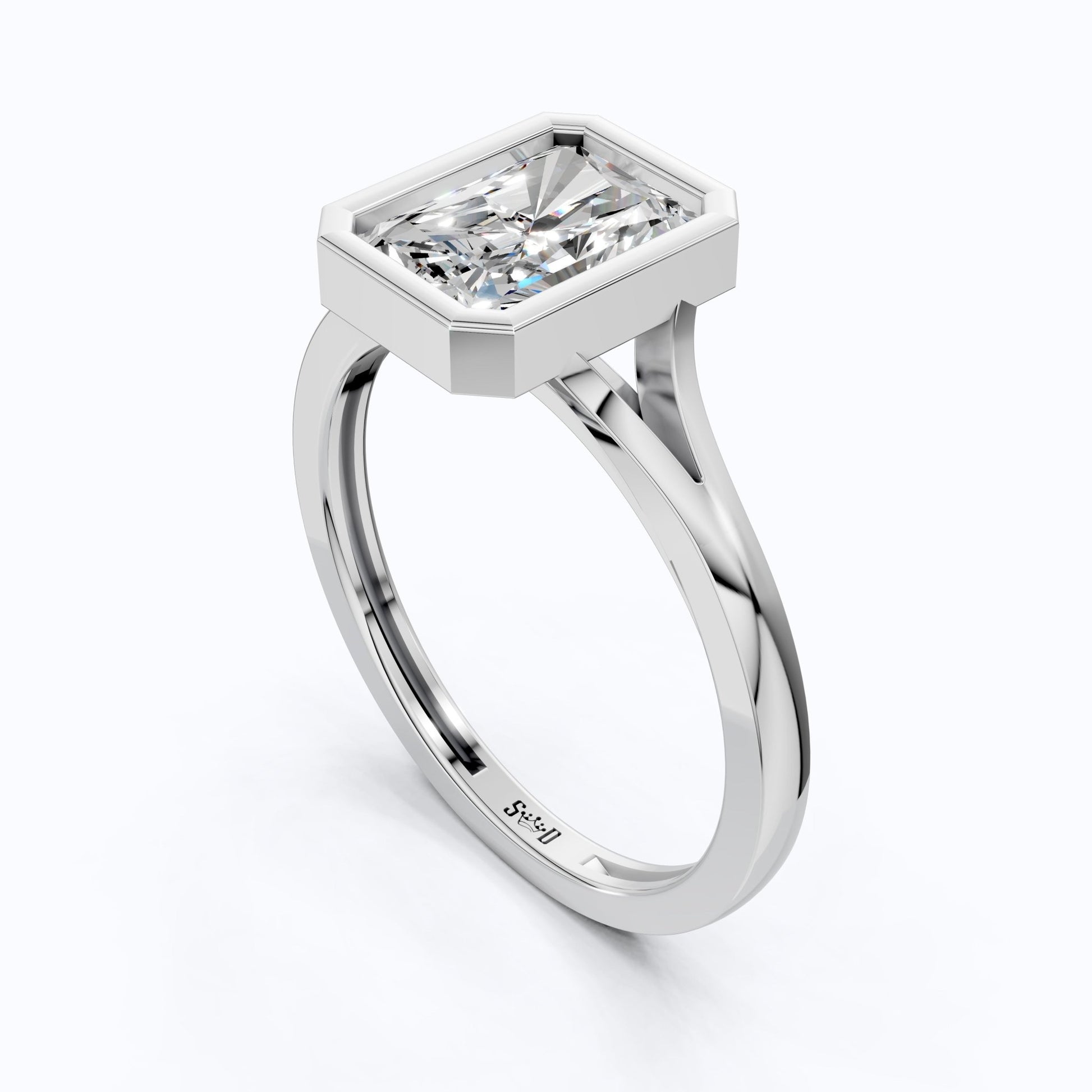 Modern Bezel Set Rectangle Solitaire Engagement Ring in 18K Solid Gold, 2.00 CT Radiant Cut Lab Created Diamond, Anniversary Gift for Her, Handmade Bridal Jewelry - Shoora Designs