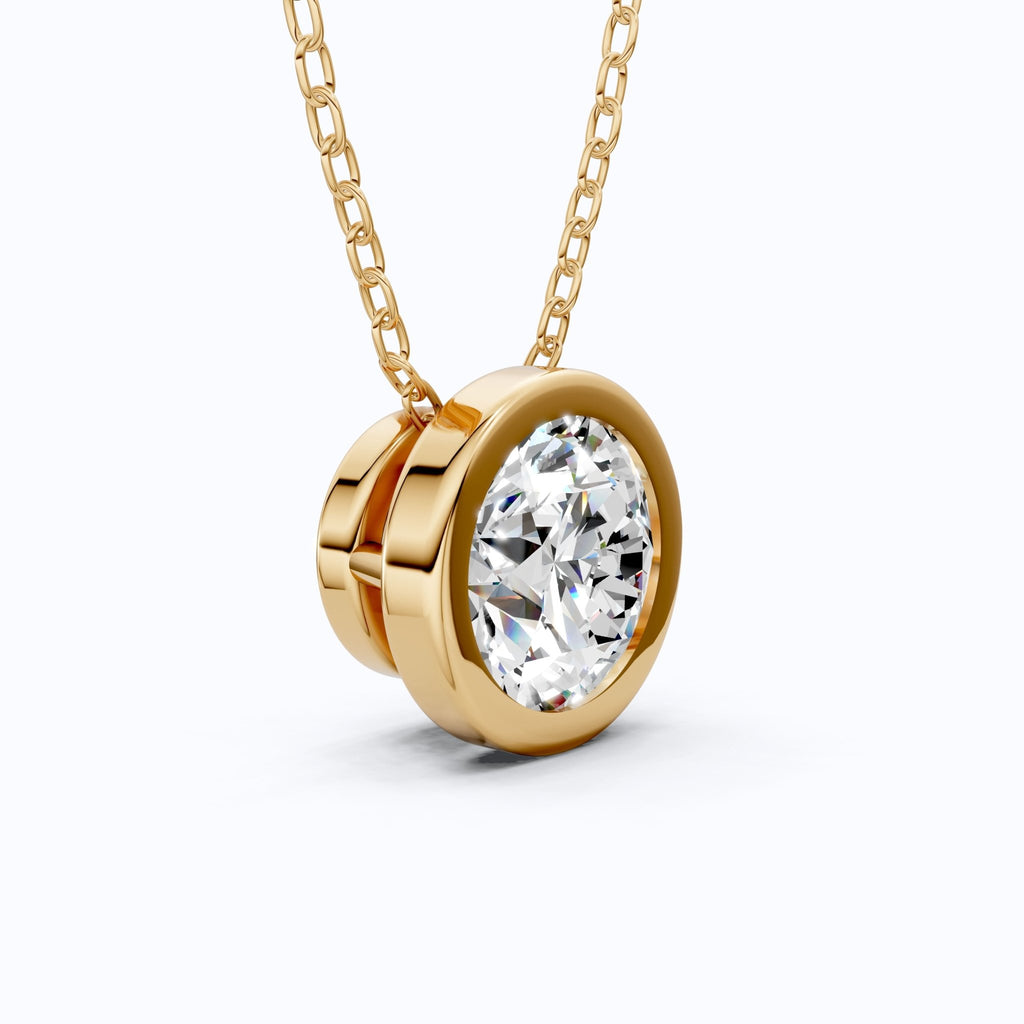Modern Bezel Set Solitaire Pendant in 14K Solid Gold, 1.00 CT Round Cut Lab Grown Diamond, Wedding Gift for Her, Birthday Gift For Her - Shoora Designs