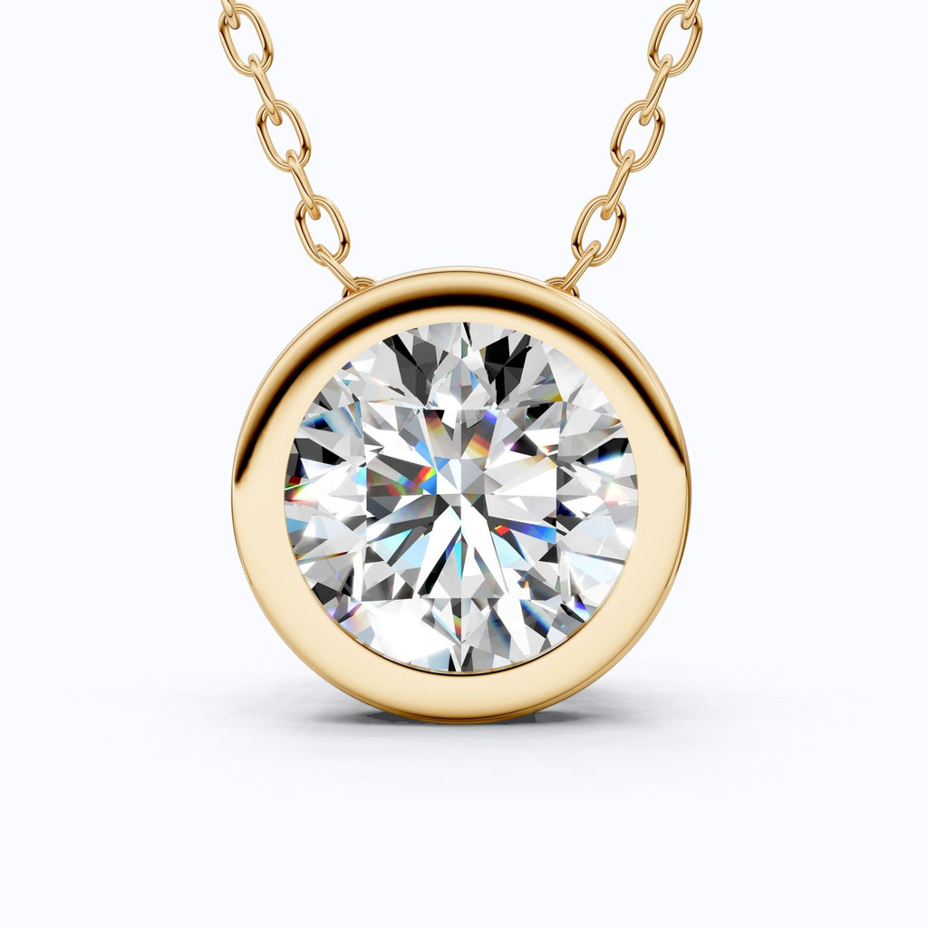 Modern Bezel Set Solitaire Pendant in 14K Solid Gold, 1.00 CT Round Cut Lab Grown Diamond, Wedding Gift for Her, Birthday Gift For Her - Shoora Designs
