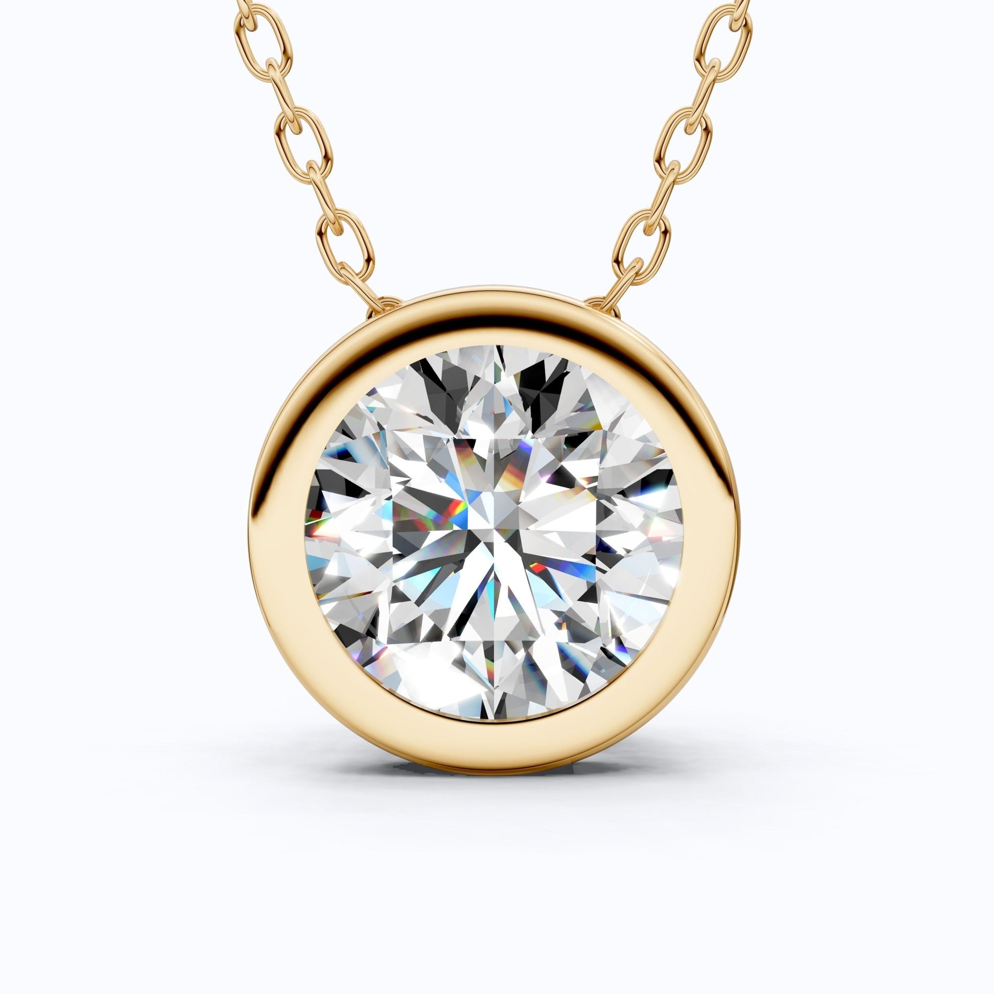 Modern Bezel Set Solitaire Pendant in 14K Solid Gold, 1.00 CT Round Cut Lab Grown Diamond, Wedding Gift for Her, Birthday Gift For Her - Shoora Designs