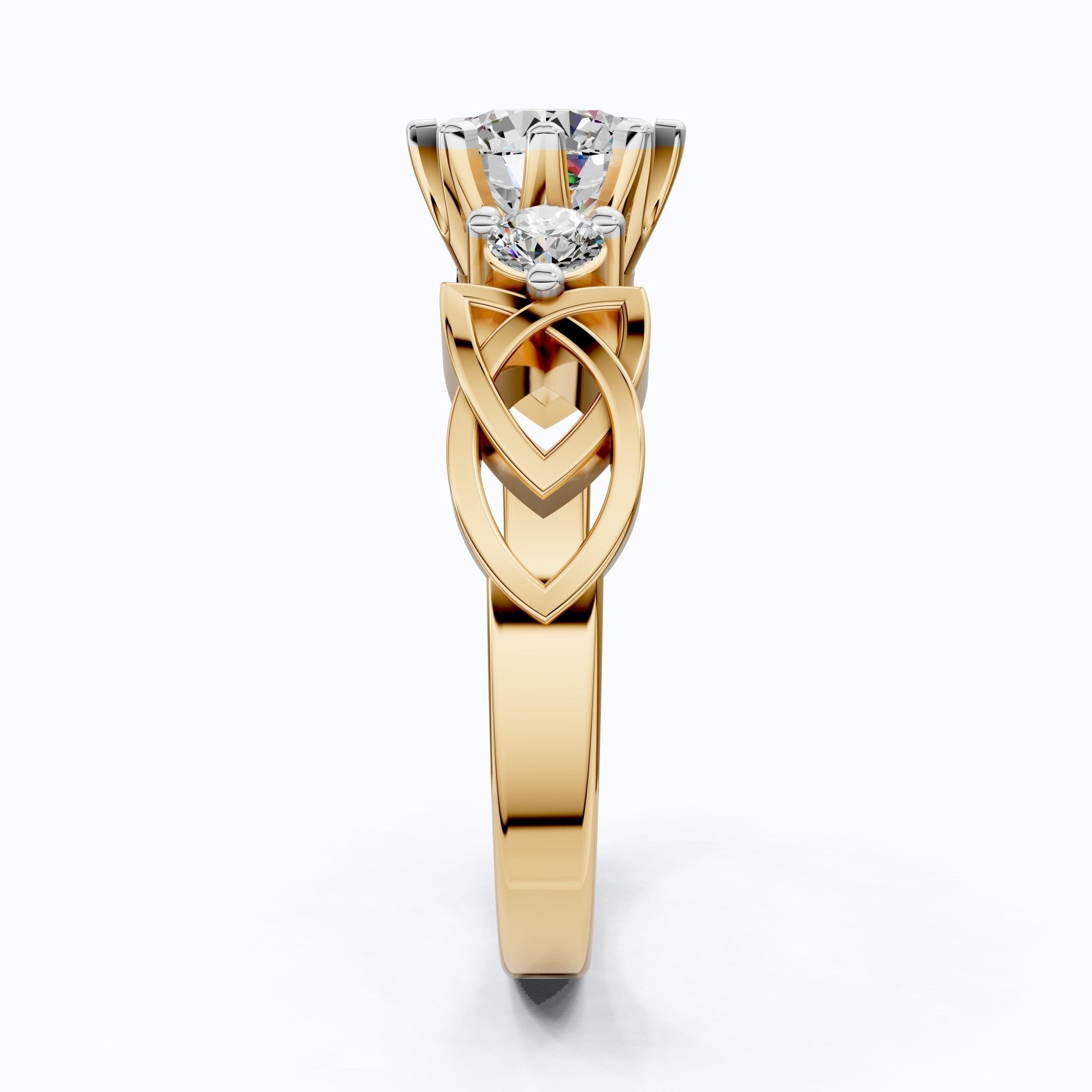 Modern Celtic Knot Trilogy Engagement Ring in 14K Solid Gold, 0.84 CT Round Cut Lab Created Diamond,Promise Ring, Anniversary Gift For Her - Shoora Designs