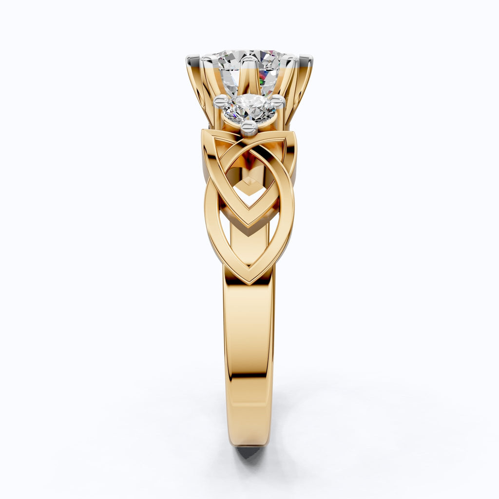 Modern Celtic Knot Trilogy Engagement Ring in 14K Solid Gold, 0.84 CT Round Cut Lab Created Diamond,Promise Ring, Anniversary Gift For Her - Shoora Designs